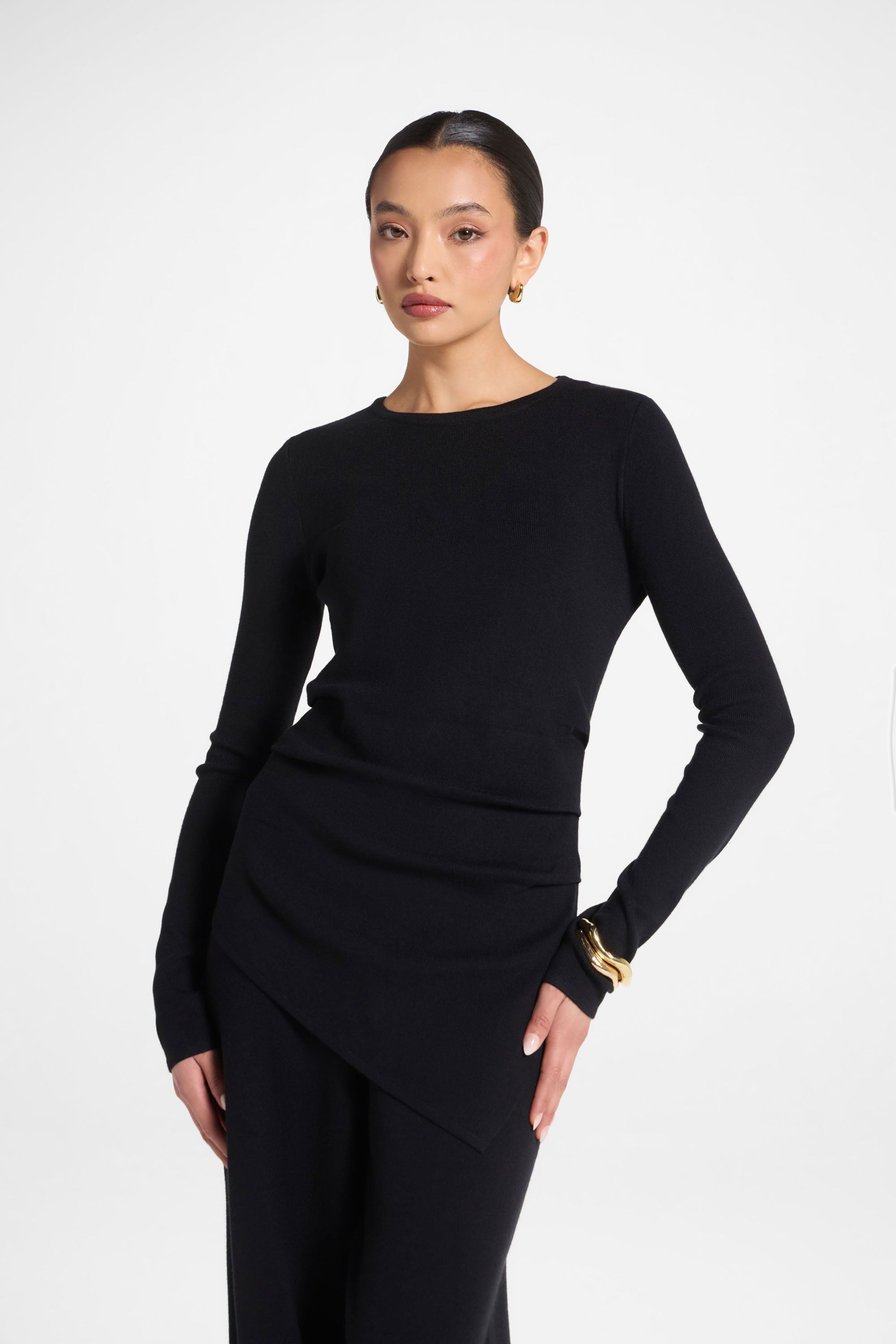 Asymmetric Knit Top & Pants Set - Black Abayas Veiled