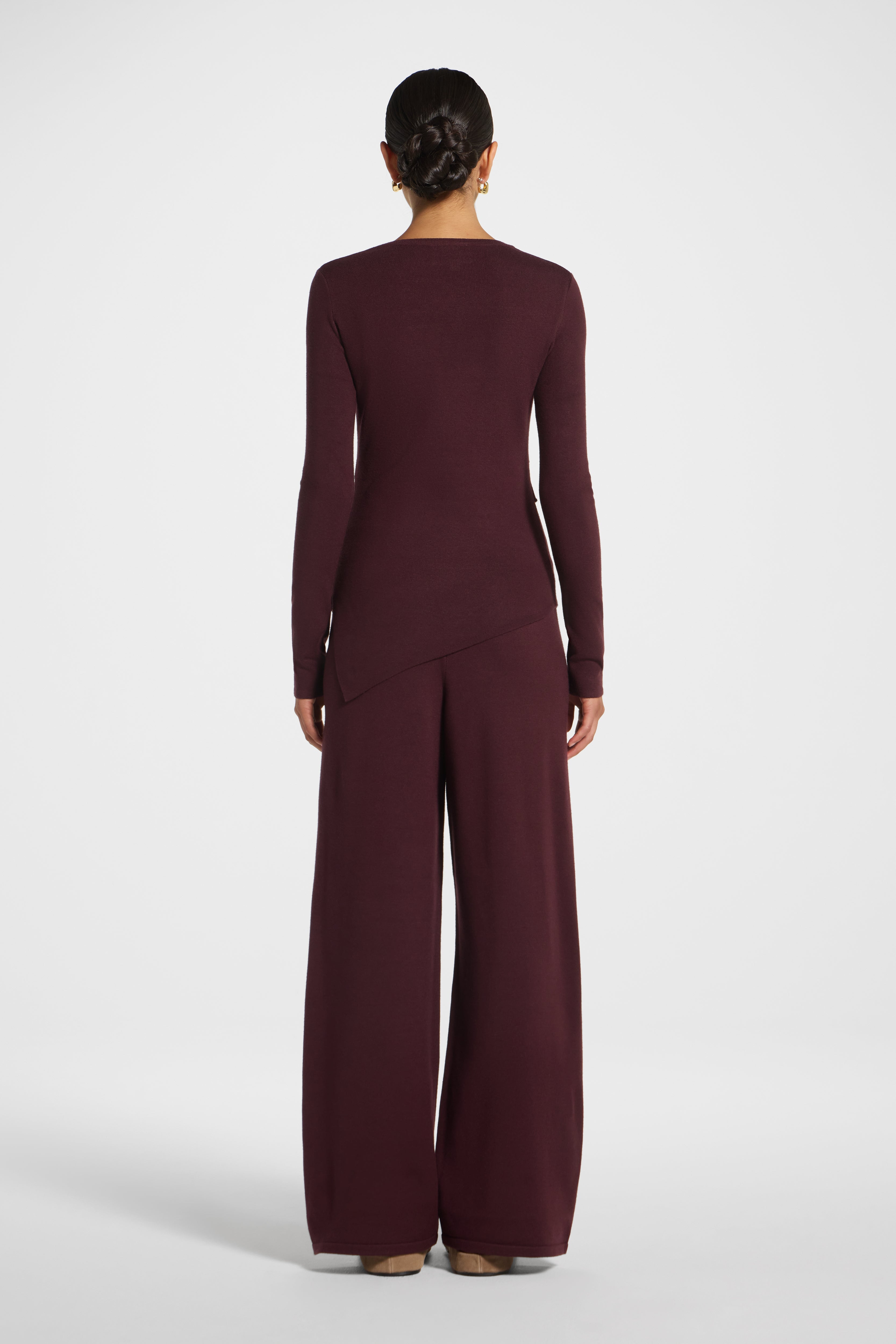 Asymmetric Knit Top & Pants Set - Chocolate Truffle Veiled