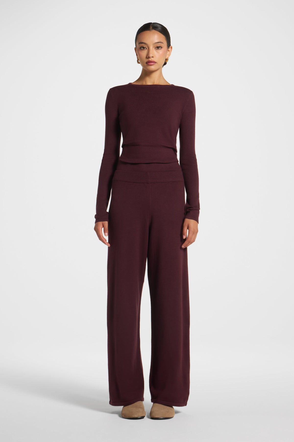 Asymmetric Knit Top & Pants Set - Chocolate Truffle Veiled