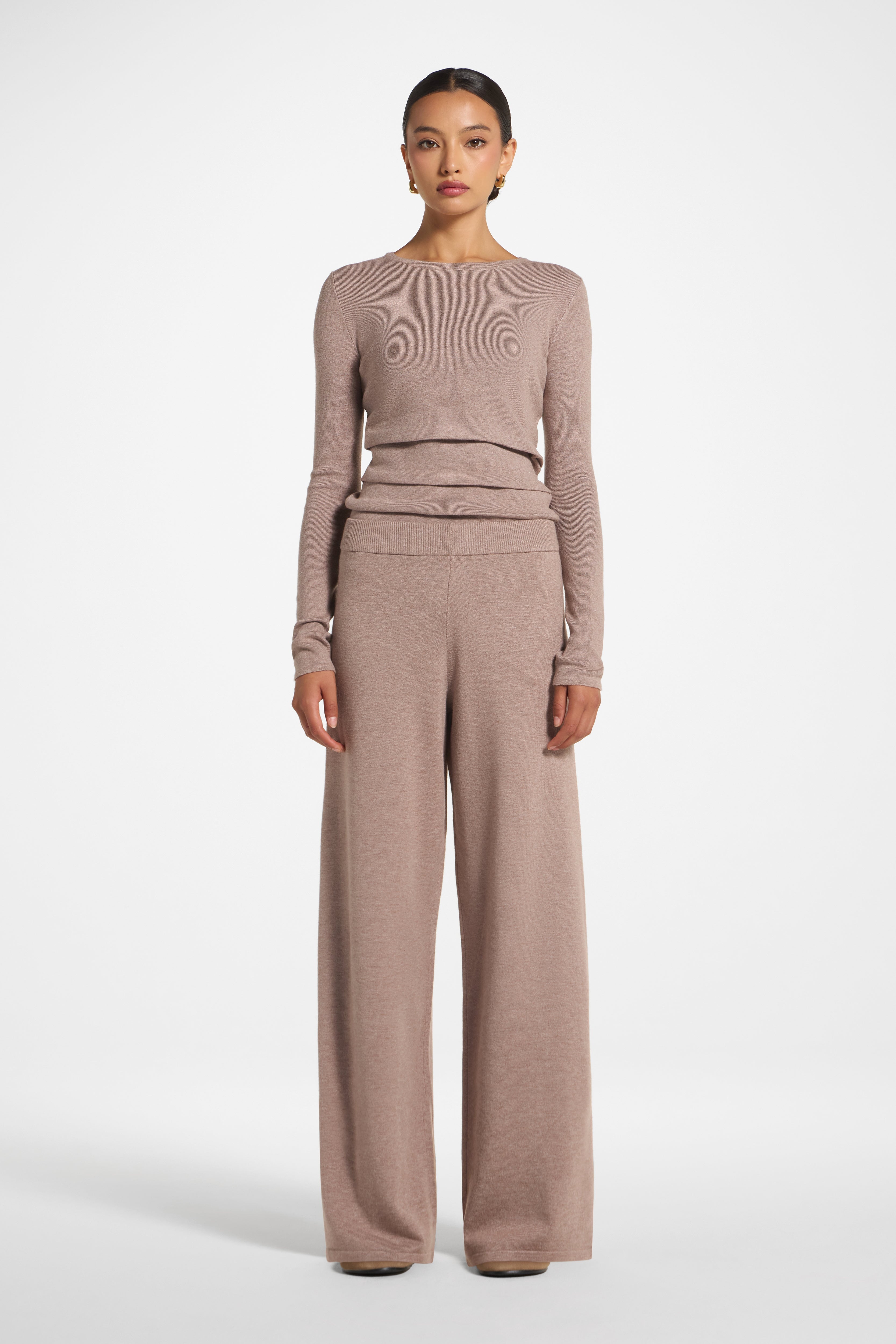 Asymmetric Knit Top & Pants Set - Heather Taupe Veiled
