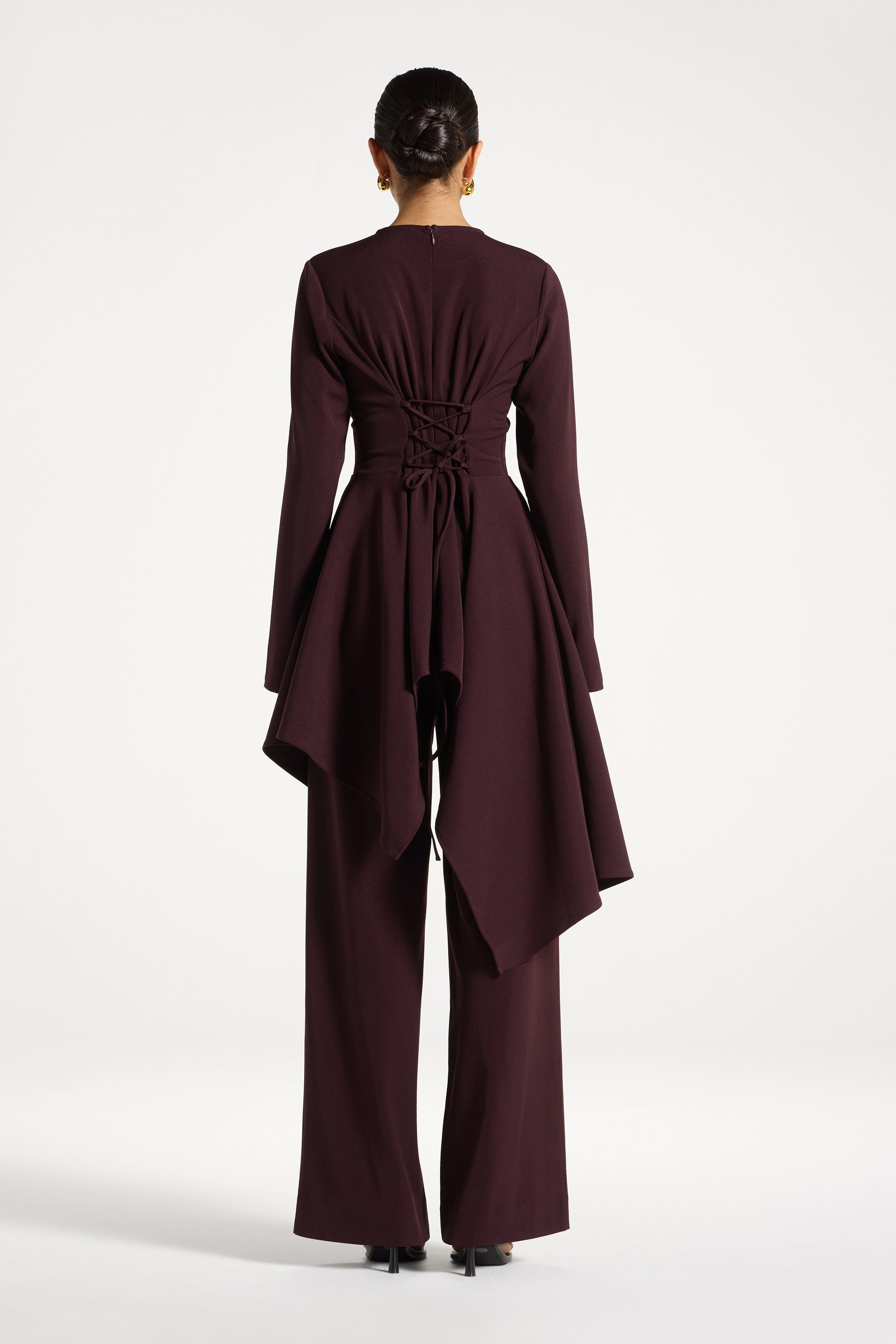 Asymmetric Lace Up Back Top - Chocolate Truffle Tops Veiled