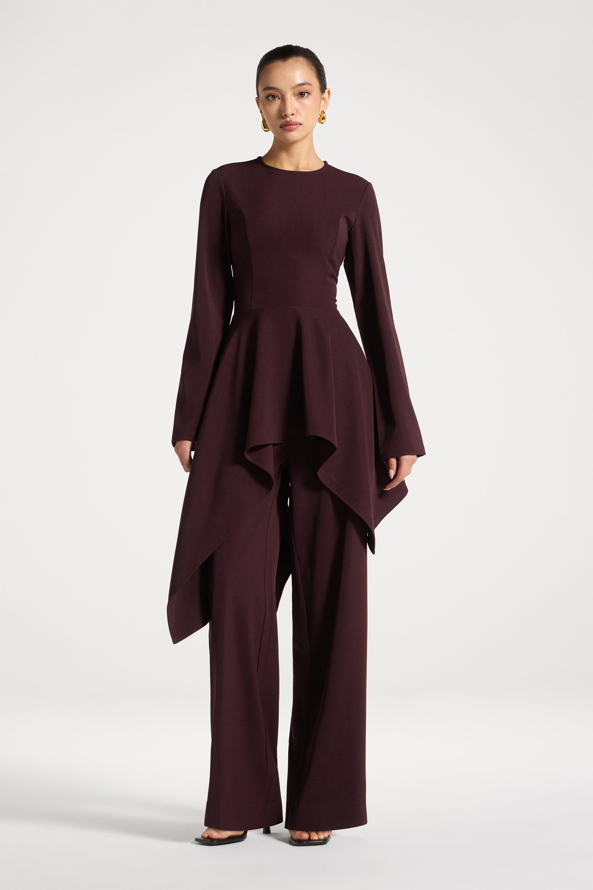 Asymmetric Lace Up Back Top - Chocolate Truffle Tops Veiled