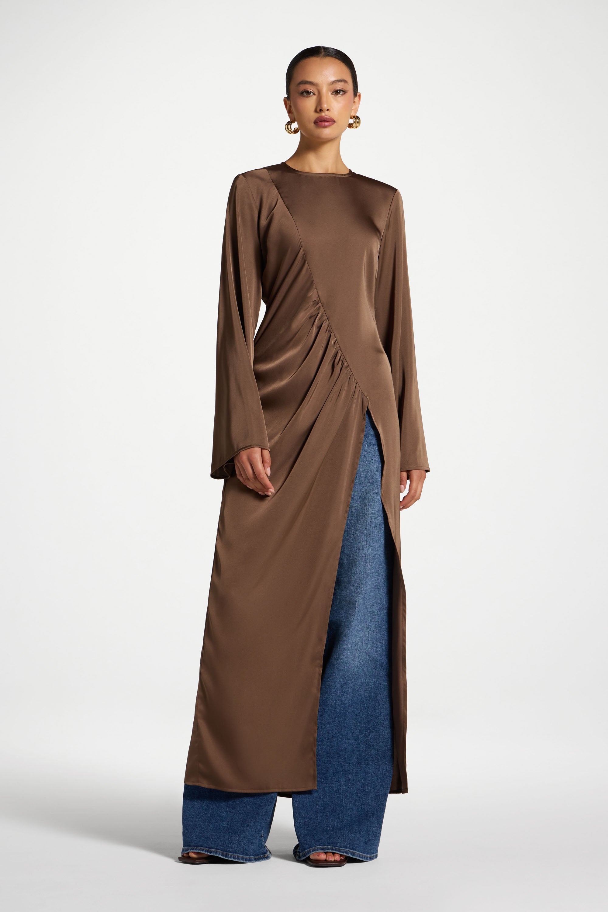 Asymmetric Midi Top - Brown Abayas Veiled
