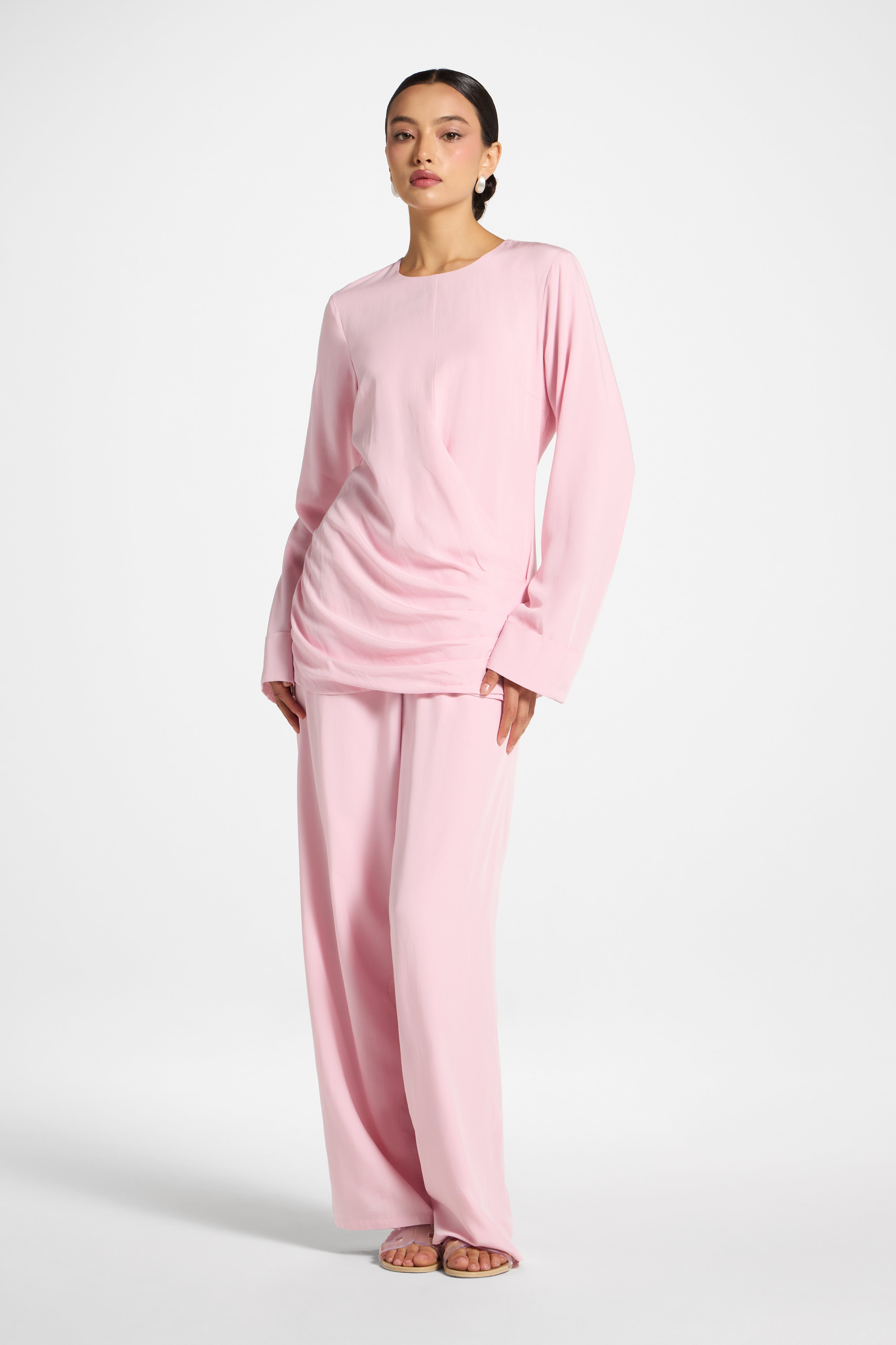 Asymmetric Pleated Top - Baby Pink Abayas Veiled