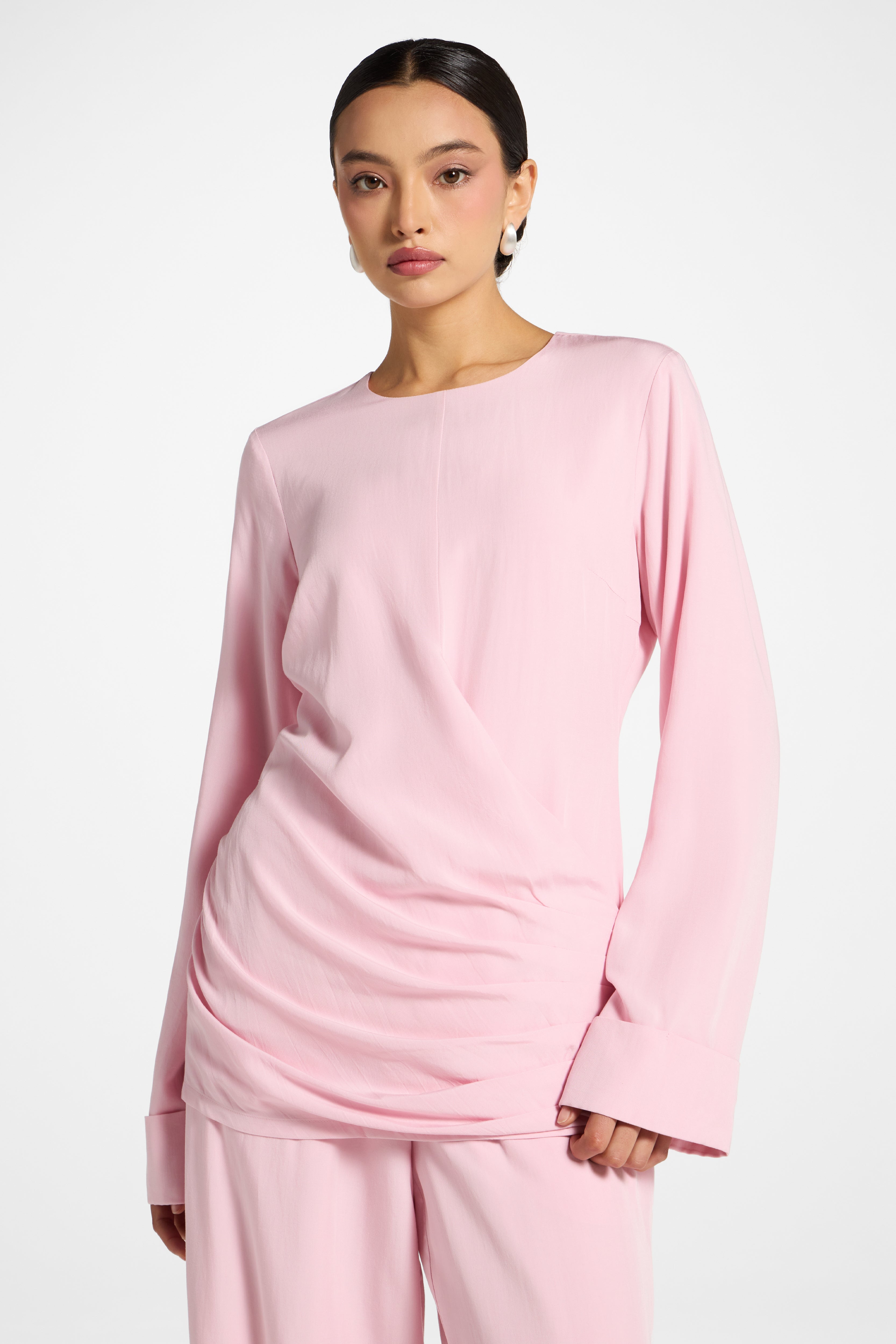 Asymmetric Pleated Top - Baby Pink Abayas Veiled