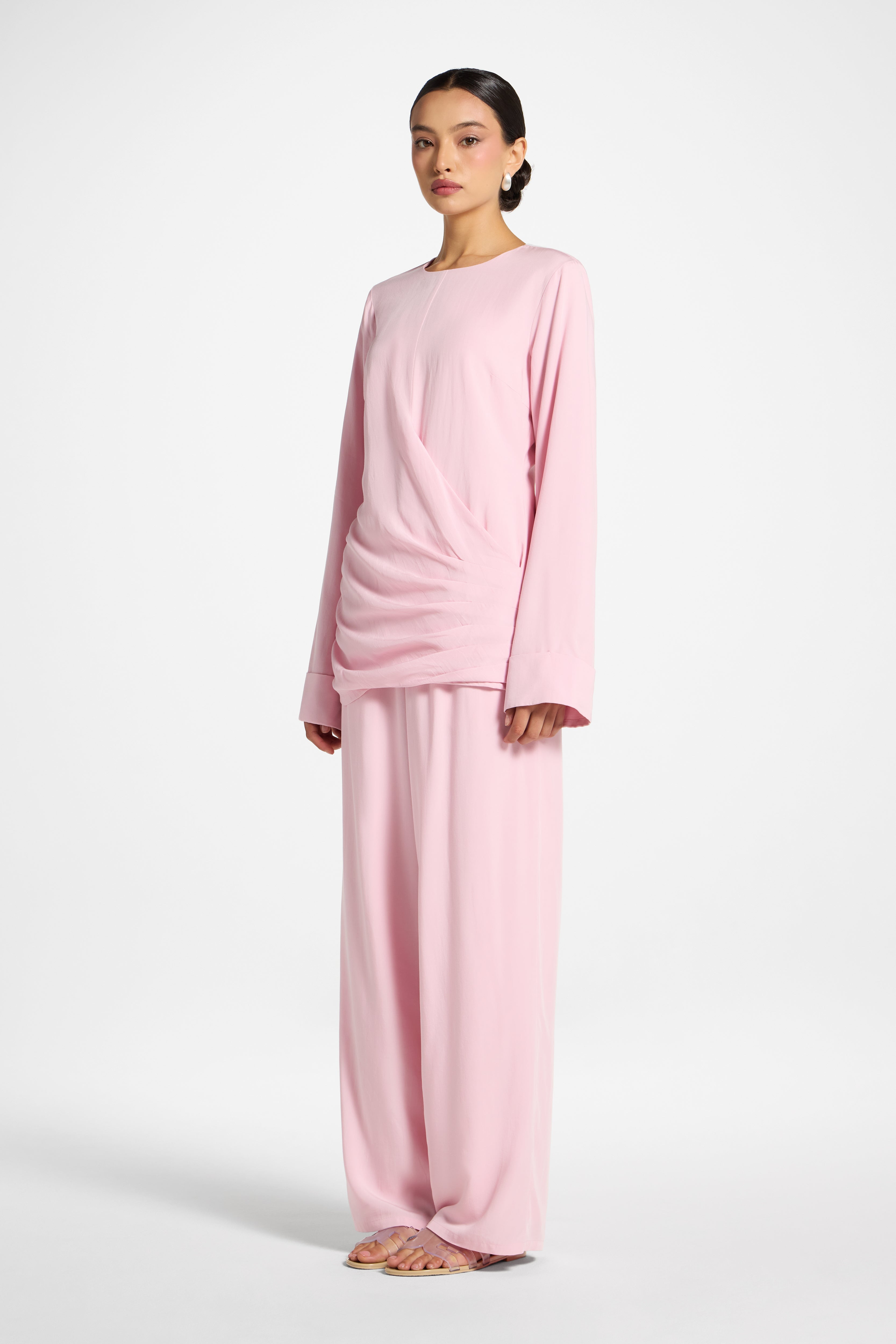 Asymmetric Pleated Top - Baby Pink Abayas Veiled