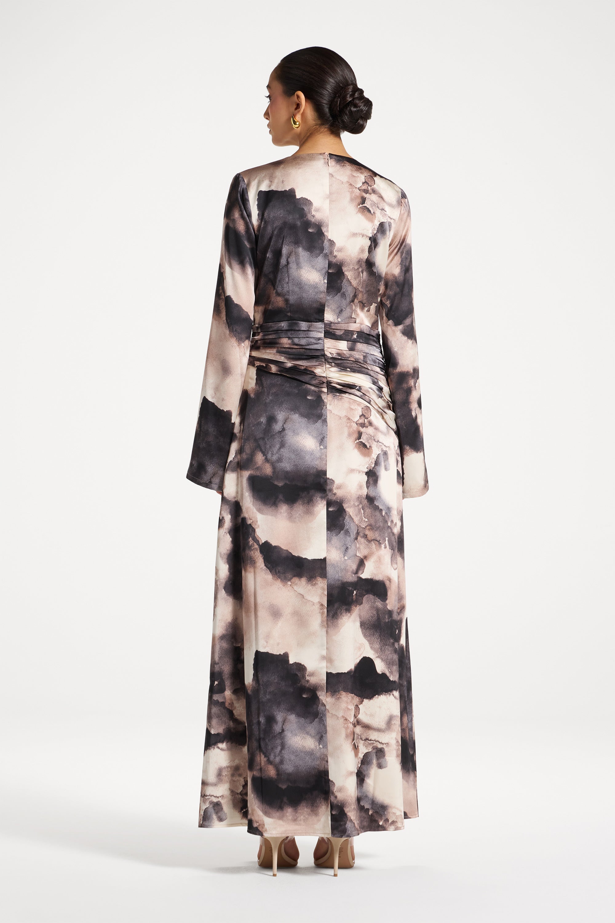 Asymmetric Pleated Waist Maxi Dress Abayas Veiled
