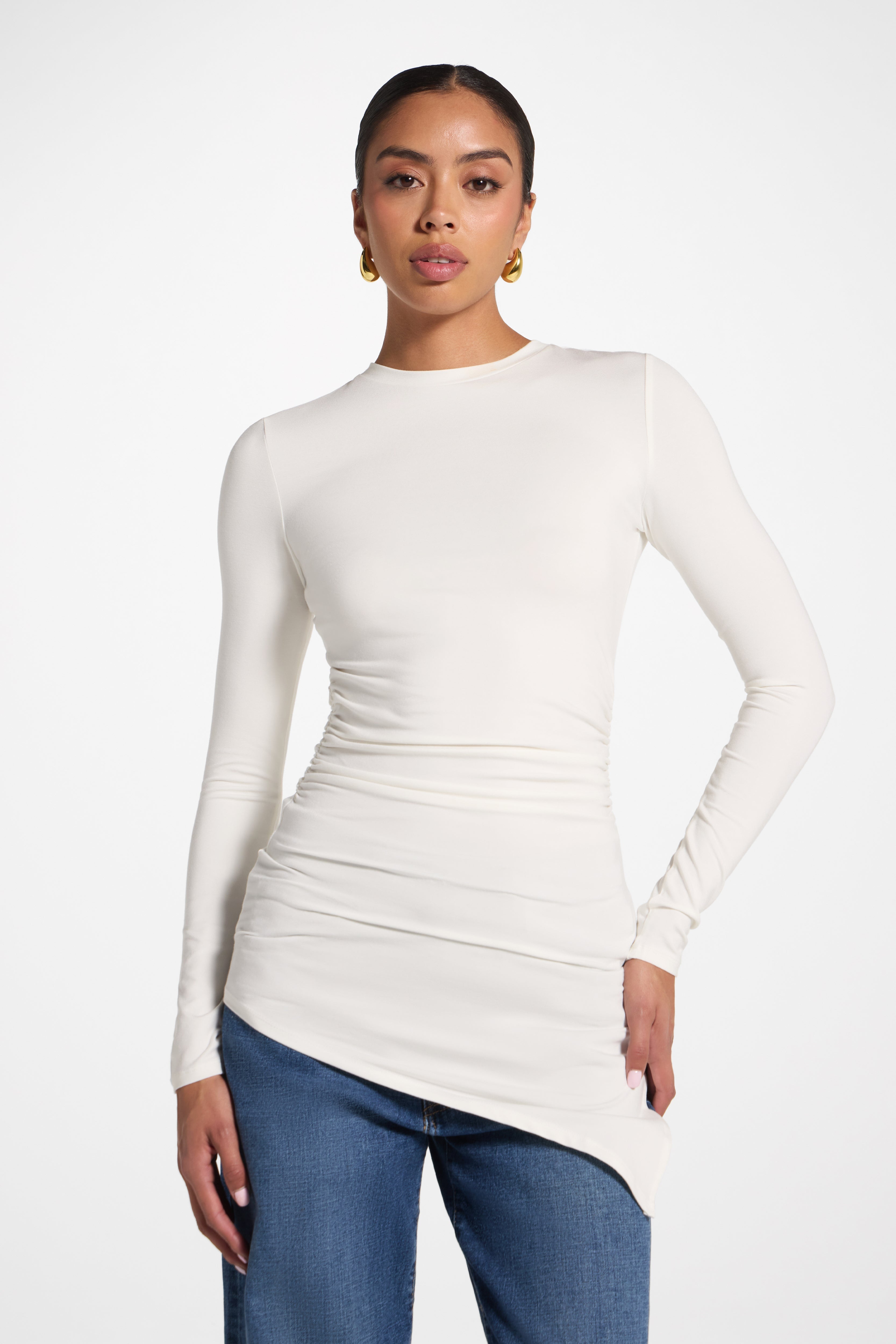 Asymmetric Rouched Bamboo Top - Coconut Milk Abayas Veiled