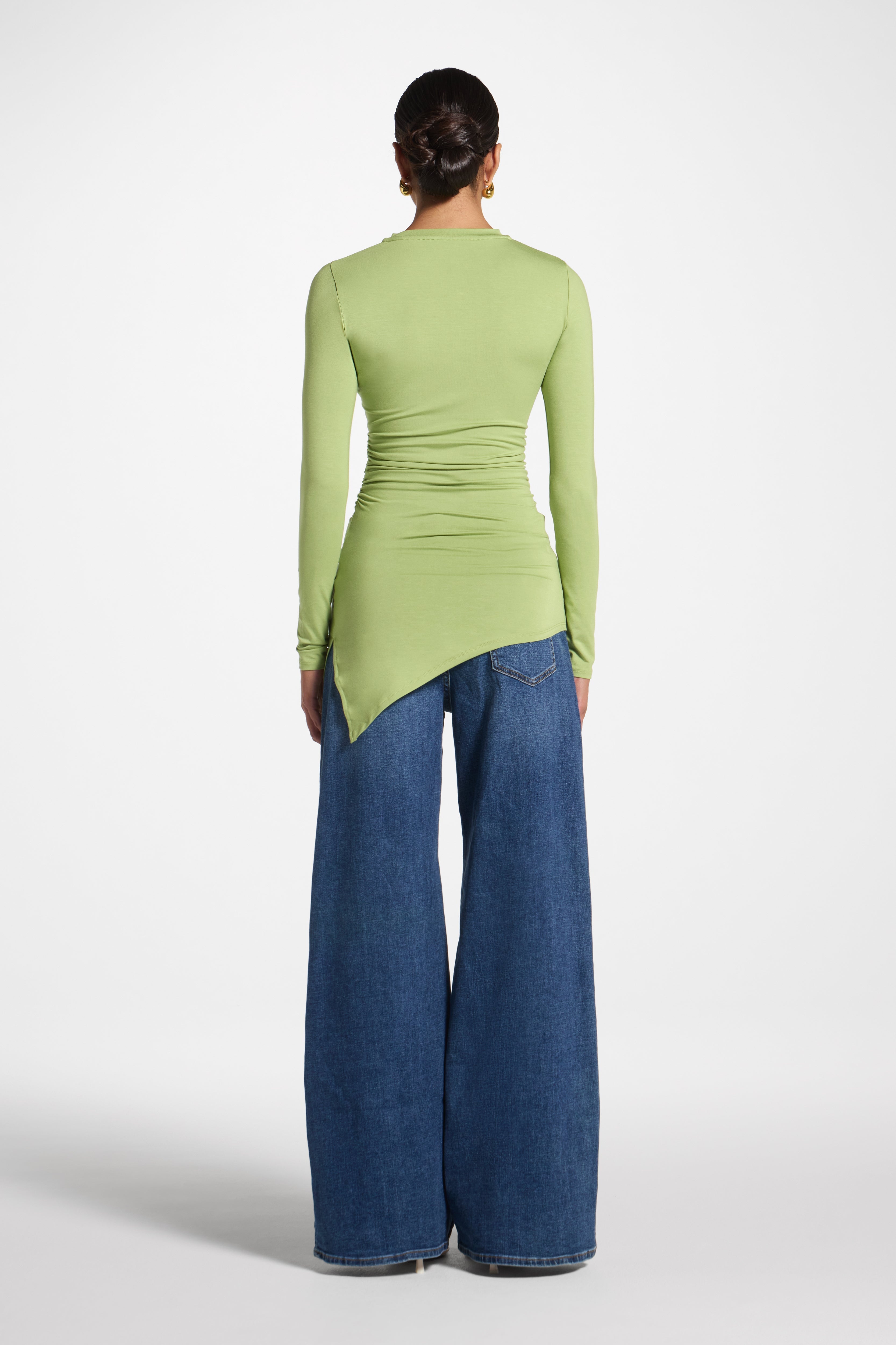Asymmetric Rouched Bamboo Top - Matcha Abayas Veiled
