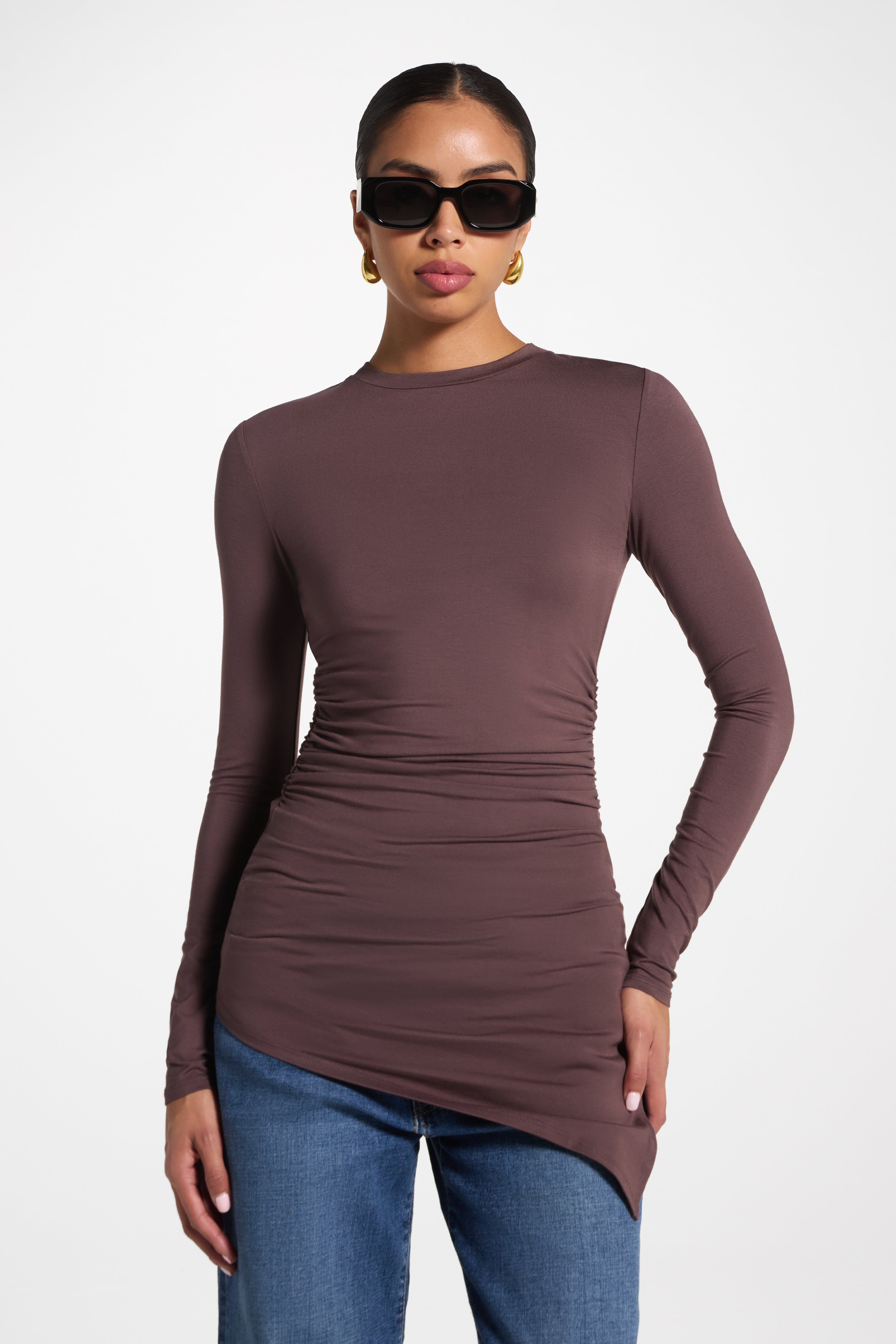 Asymmetric Rouched Bamboo Top - Peppercorn Abayas Veiled