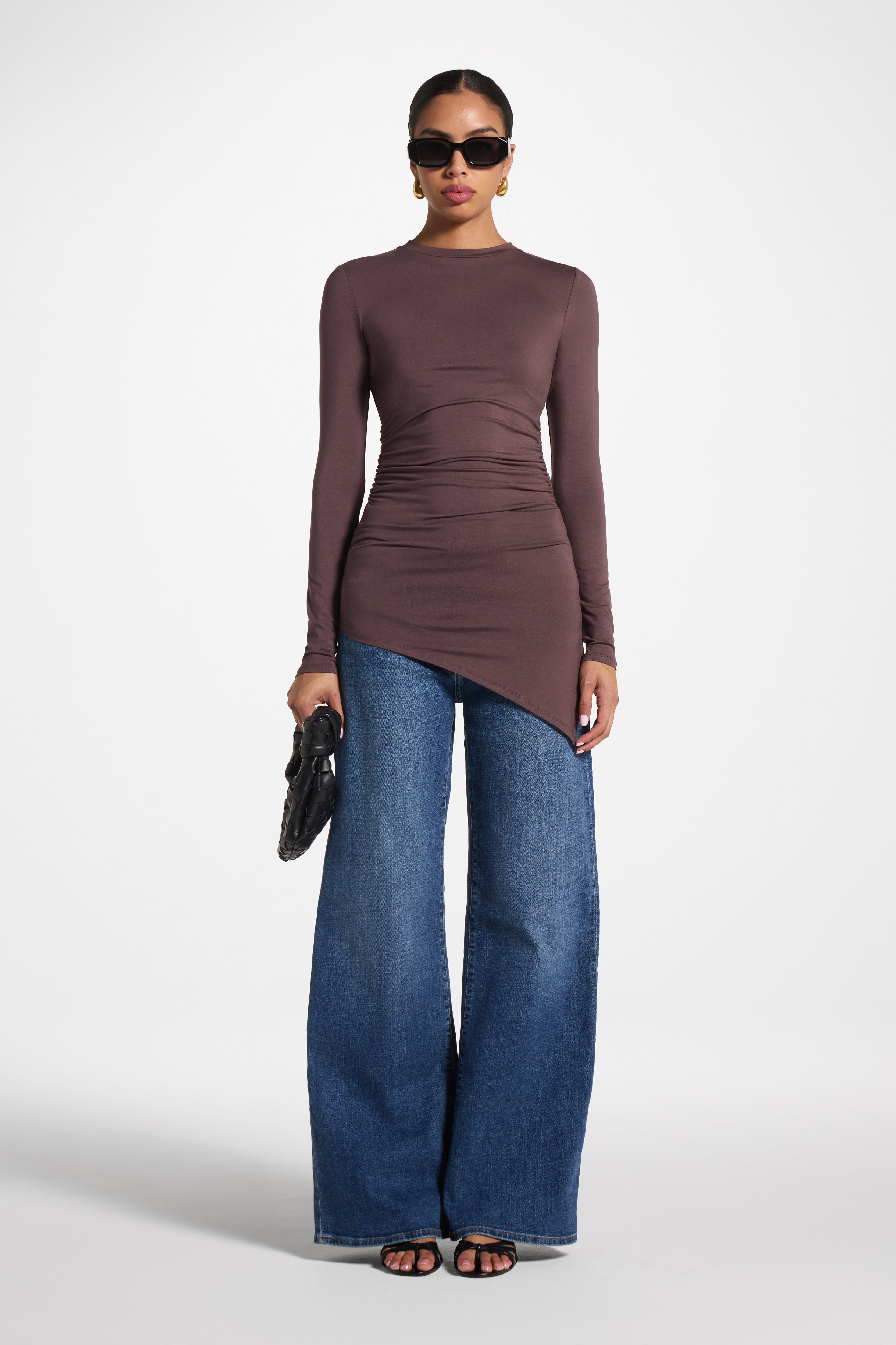 Asymmetric Rouched Bamboo Top - Peppercorn Abayas Veiled