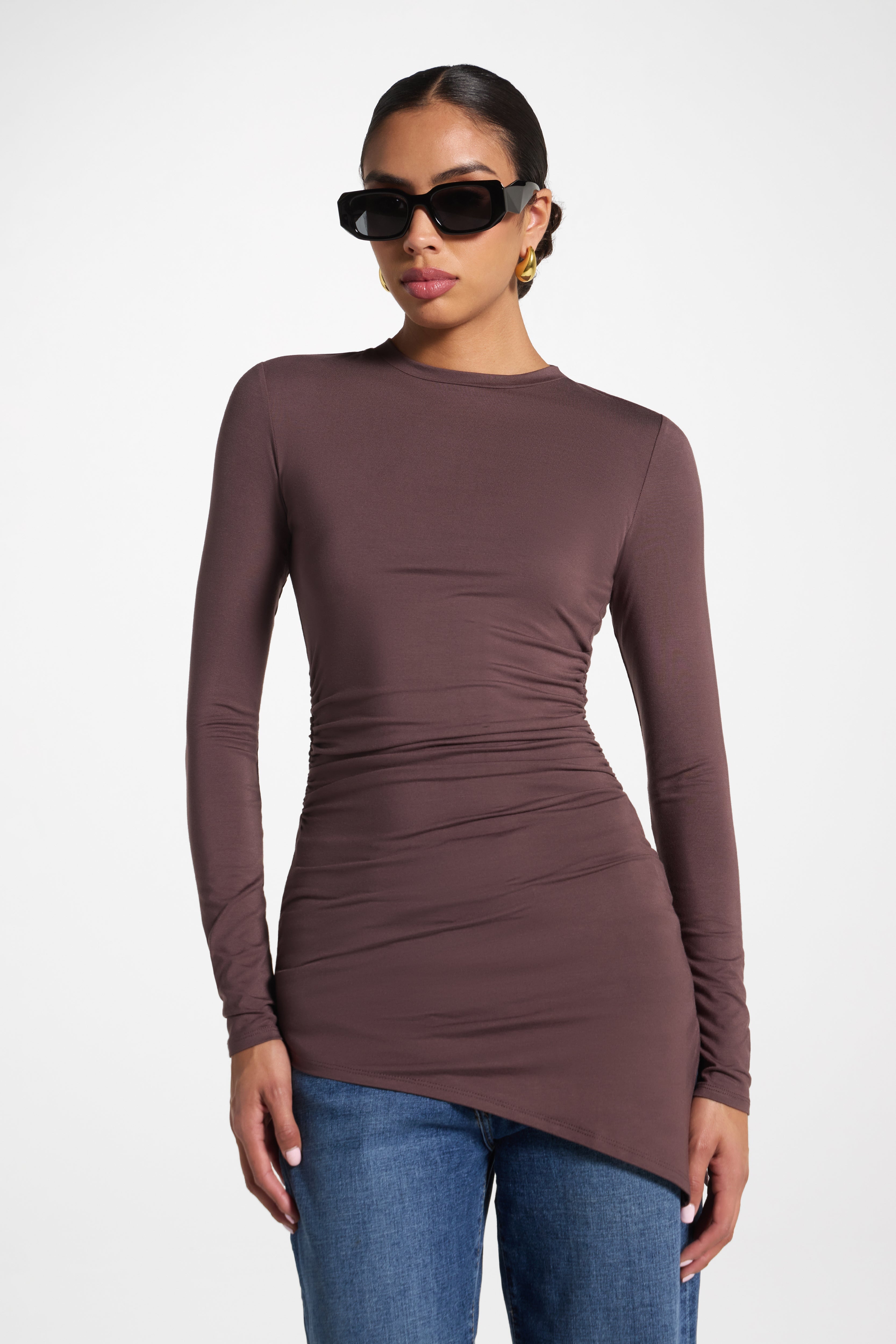 Asymmetric Rouched Bamboo Top - Peppercorn Abayas Veiled
