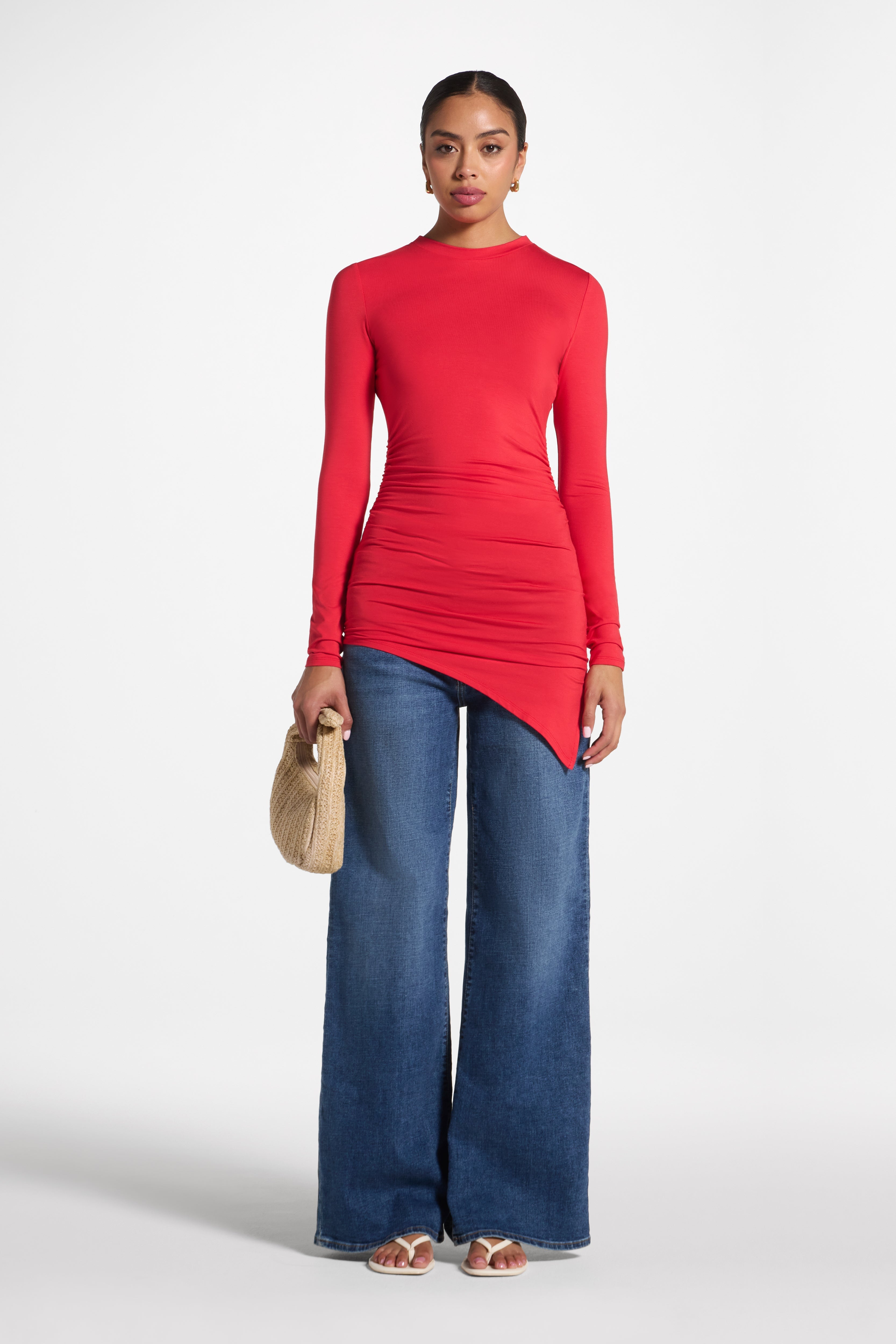 Asymmetric Rouched Bamboo Top - Strawberry Abayas Veiled