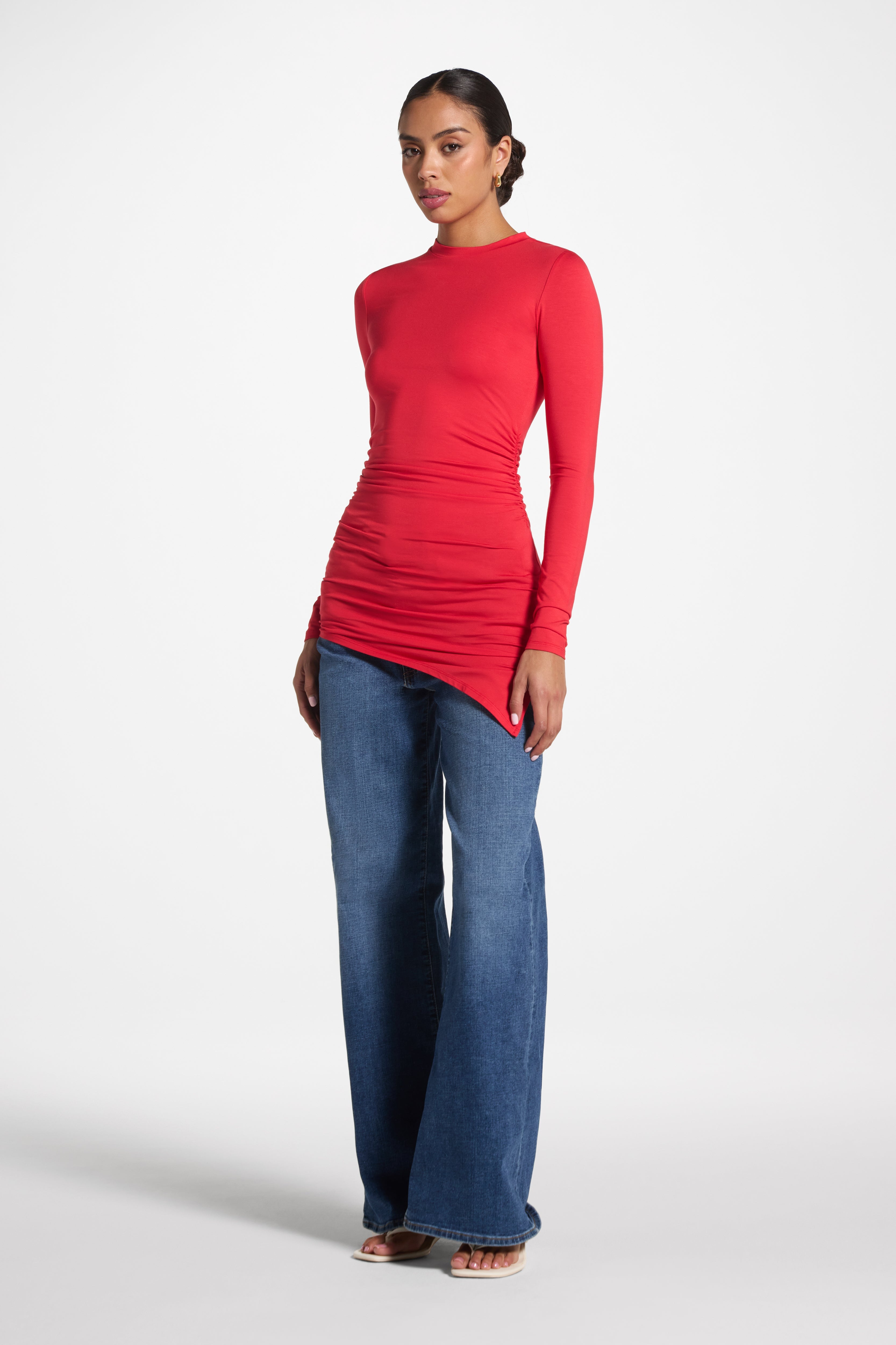 Asymmetric Rouched Bamboo Top - Strawberry Abayas Veiled