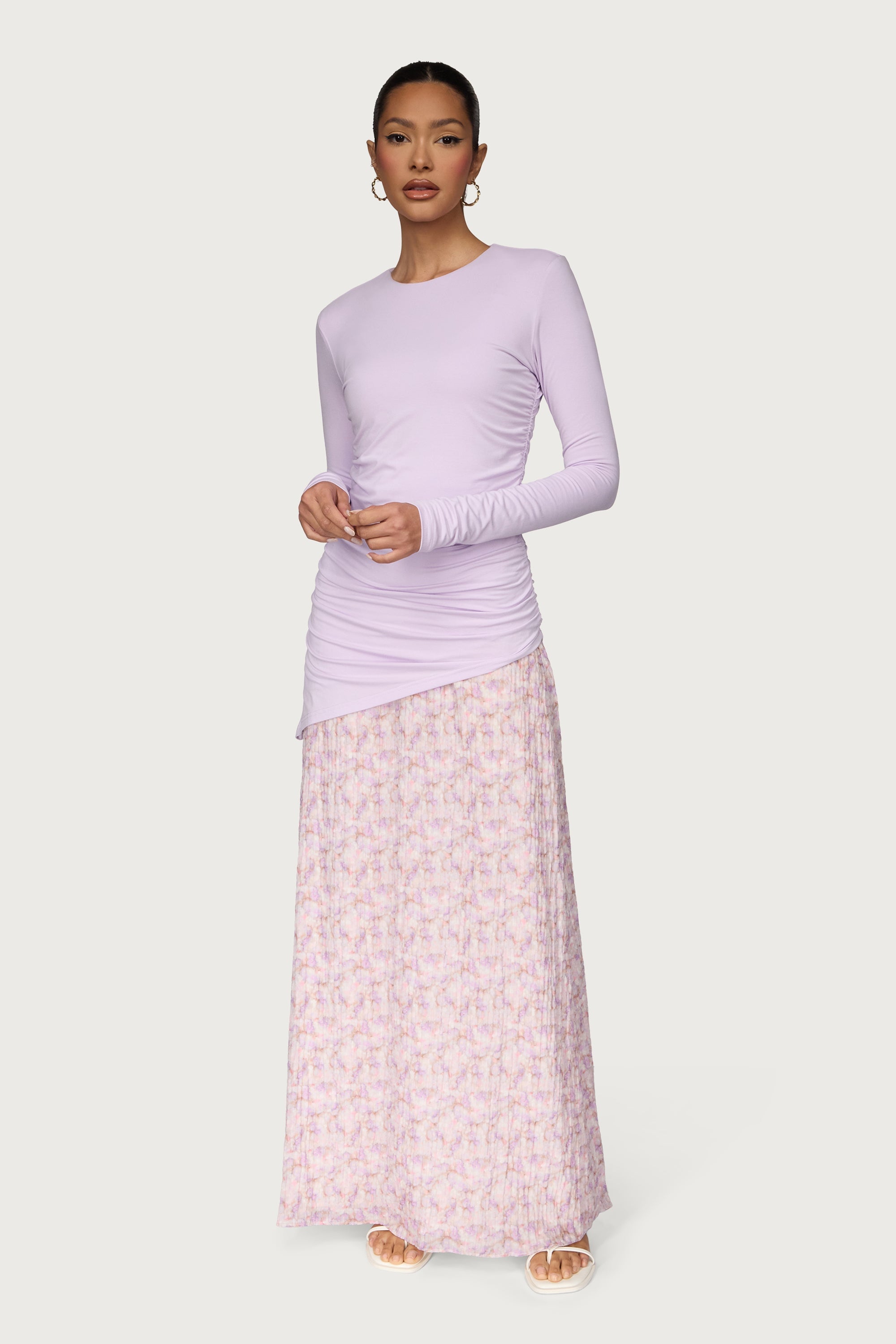Asymmetric Rouched Jersey Top - Lilac Dresses Veiled