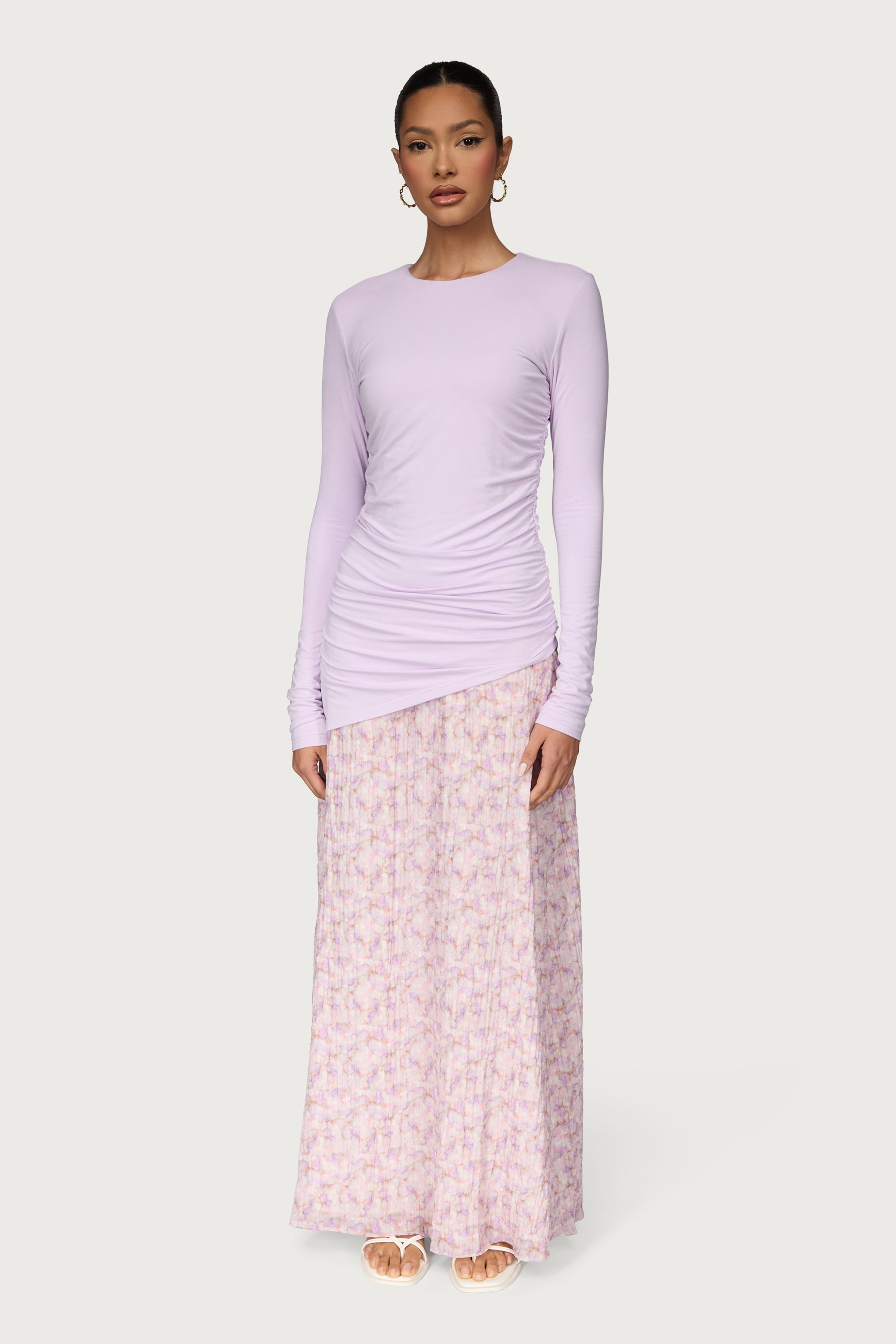 Asymmetric Rouched Jersey Top - Lilac Dresses Veiled