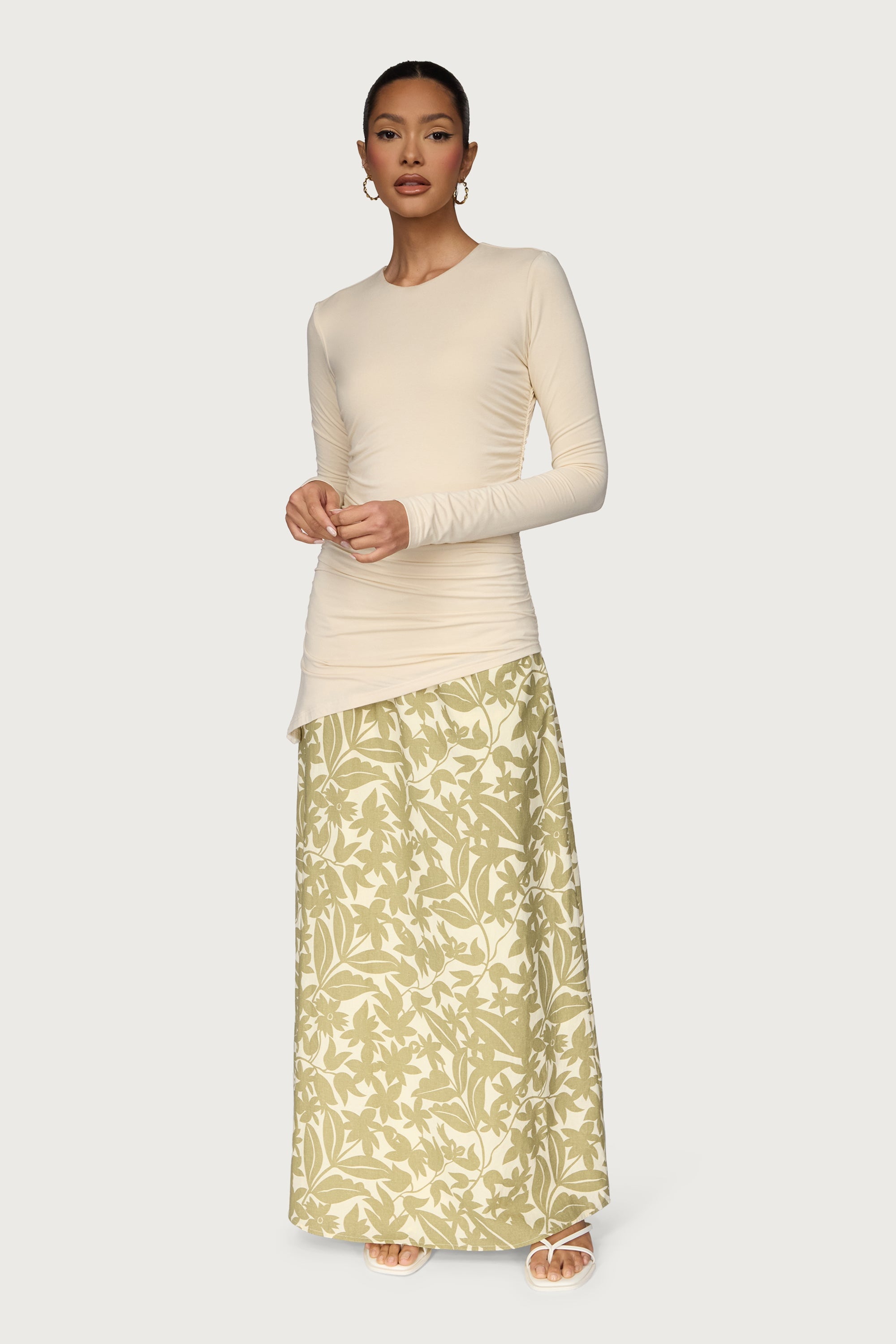 Asymmetric Rouched Jersey Top - Off White Dresses Veiled