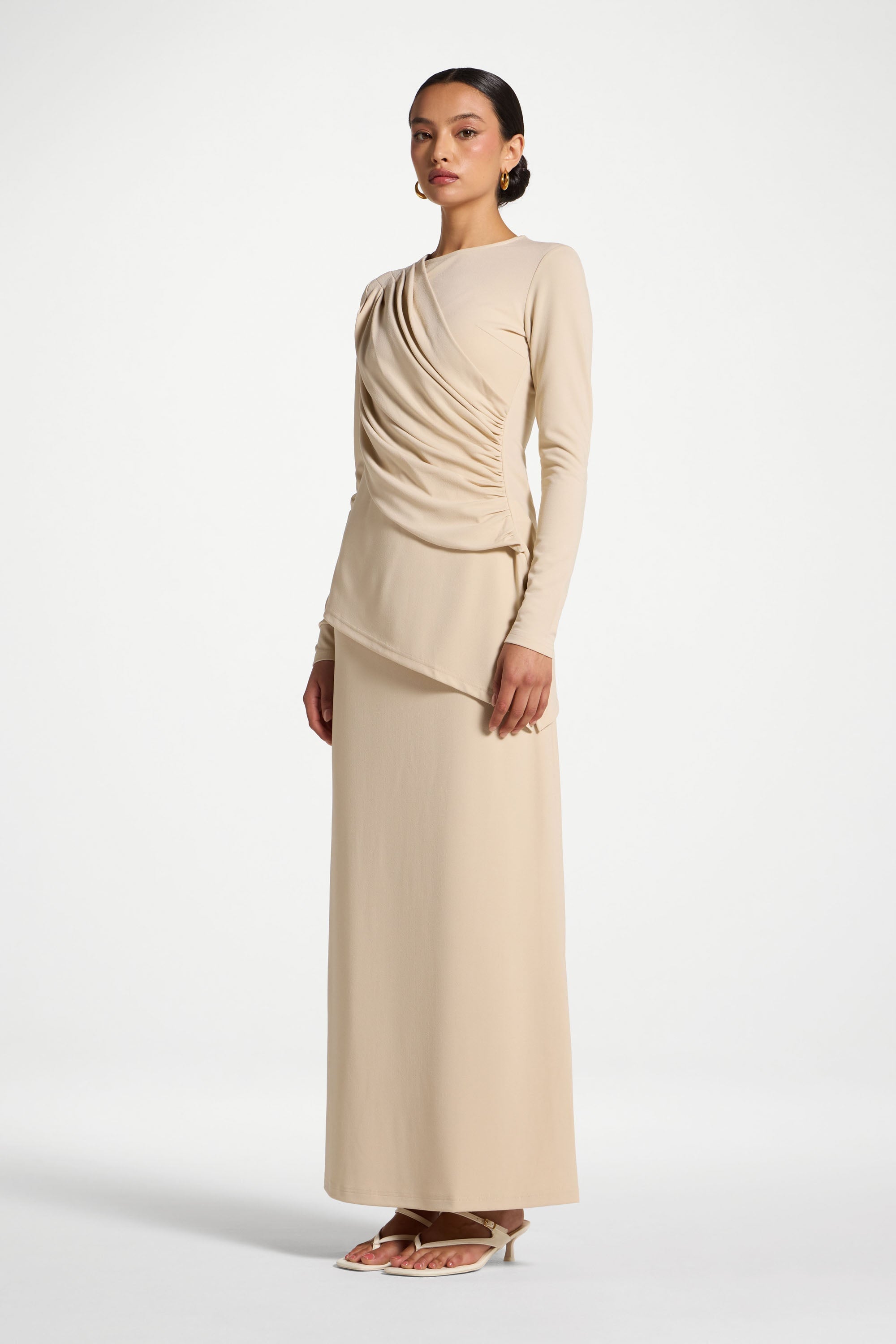 Asymmetric Rouched Shoulder Top - Cloud Abayas Veiled