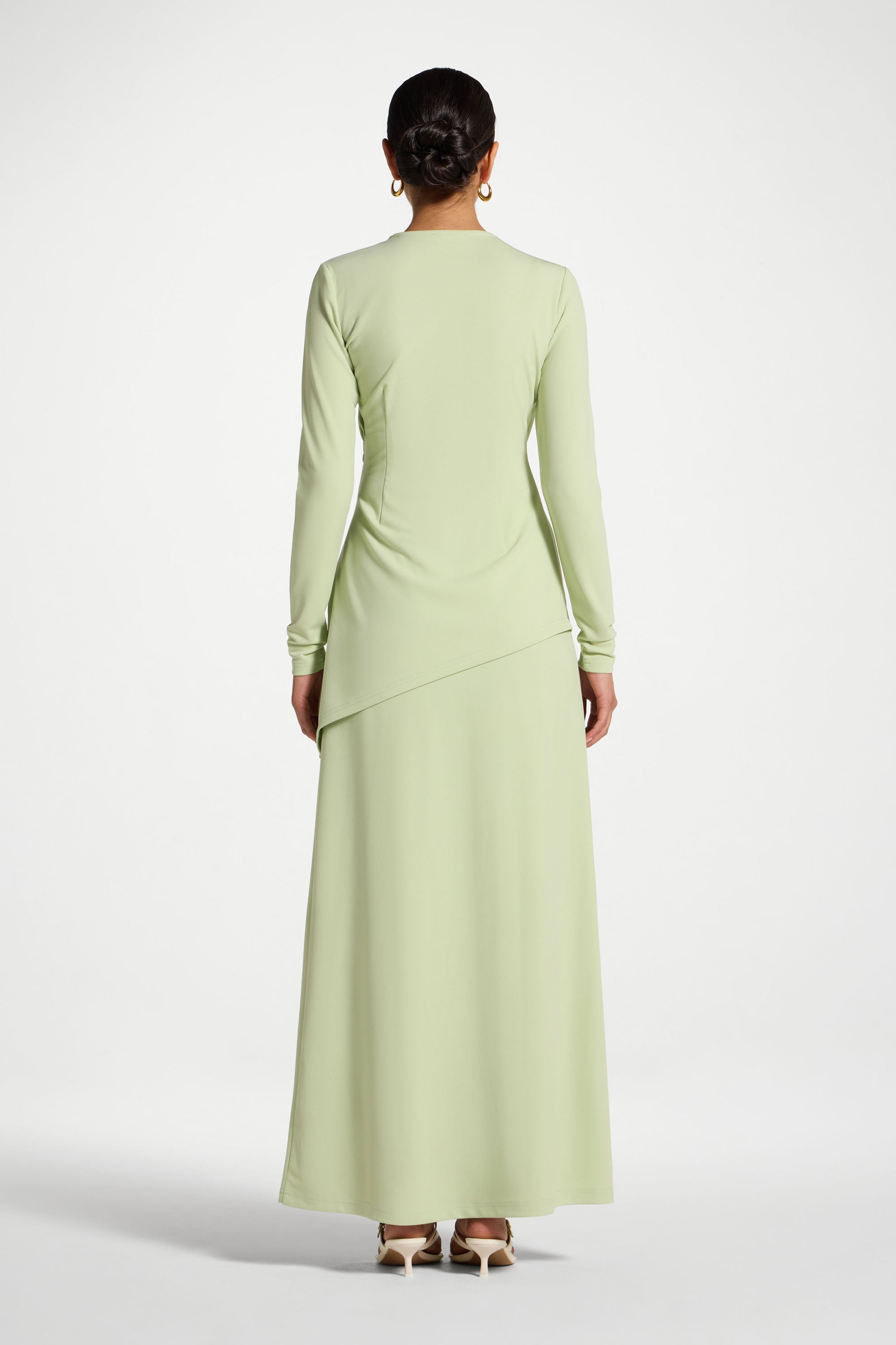 Asymmetric Rouched Shoulder Top - Spring Green Abayas Veiled