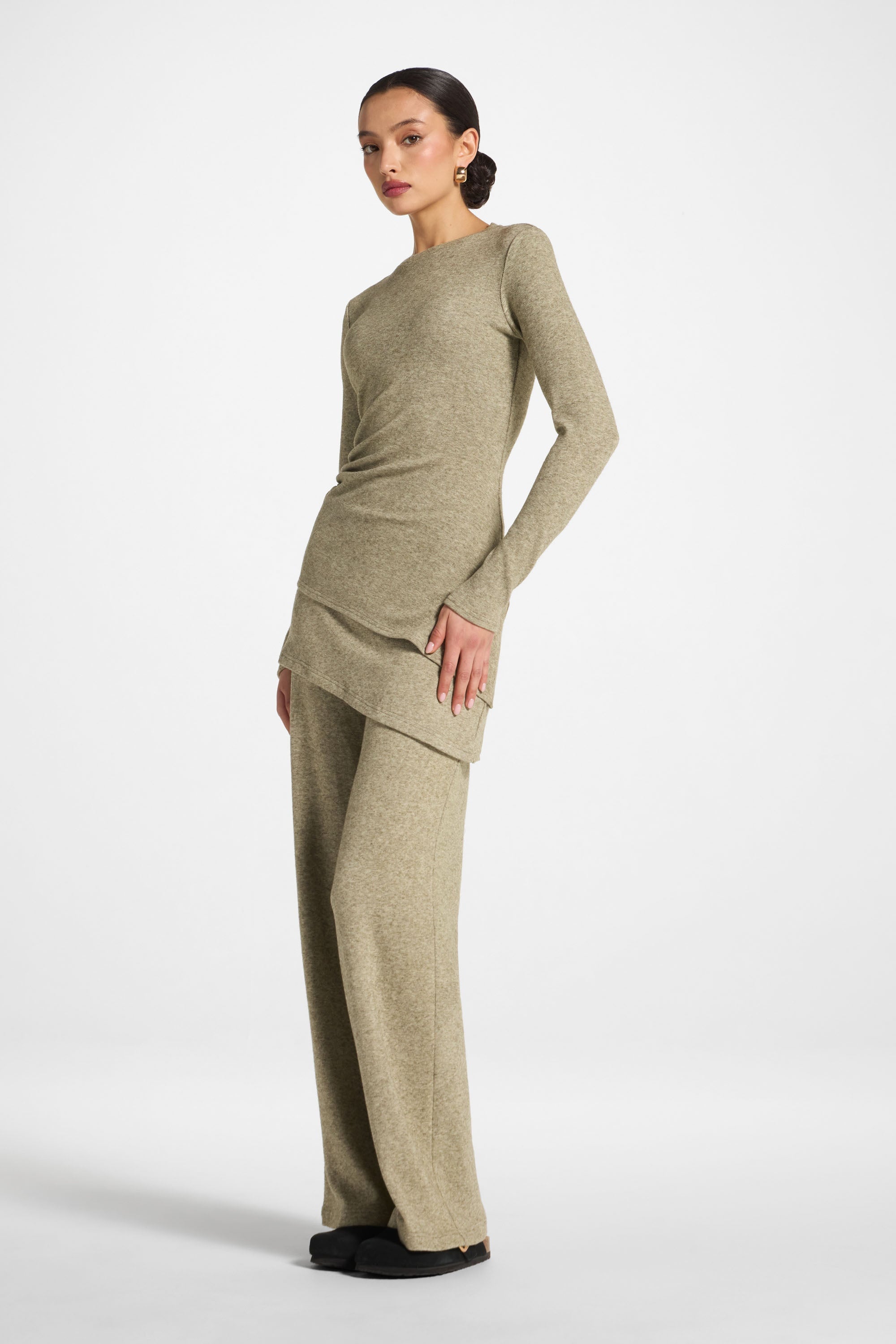 Asymmetric Rouched Top - Olive Abayas Veiled