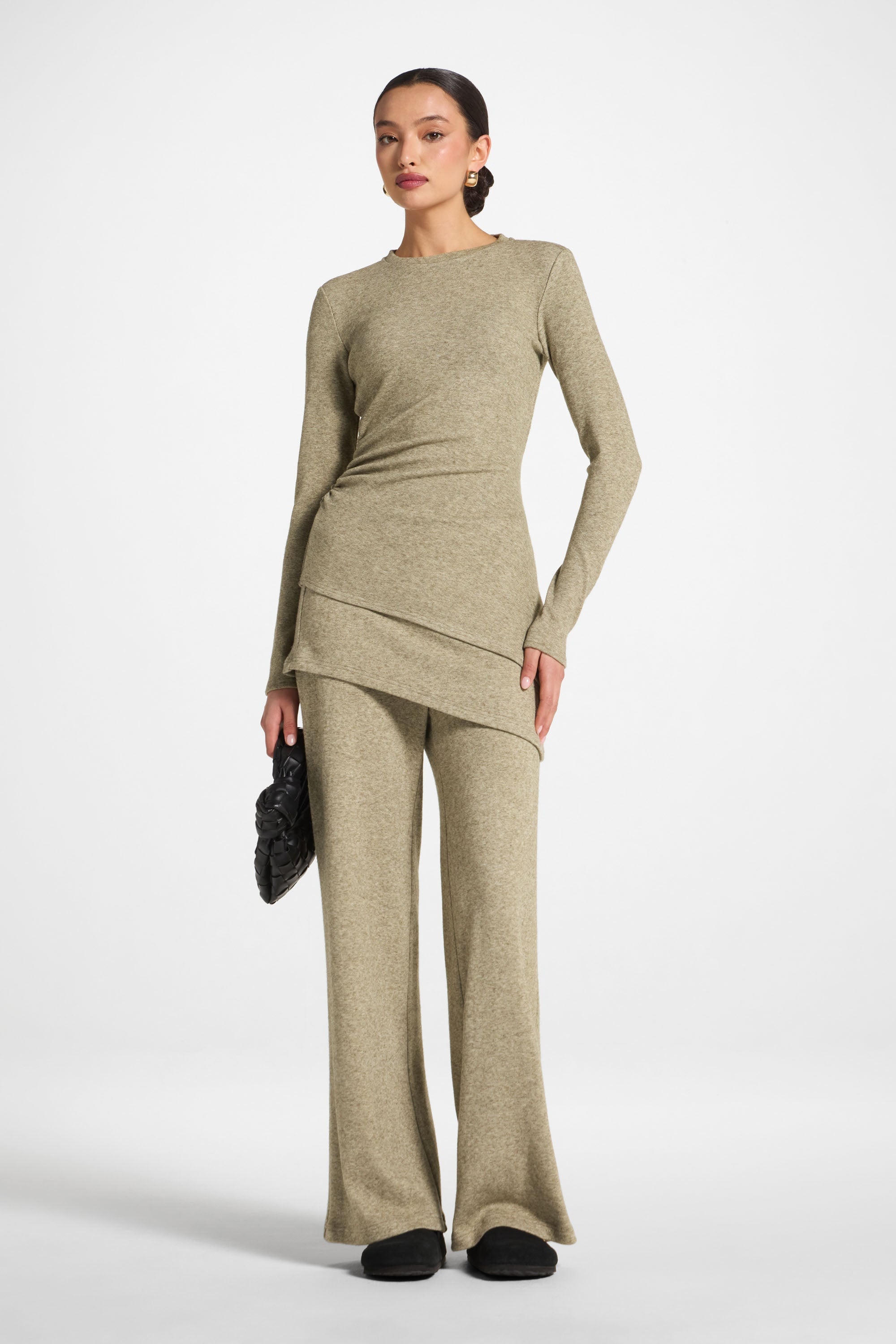 Asymmetric Rouched Top - Olive Abayas Veiled