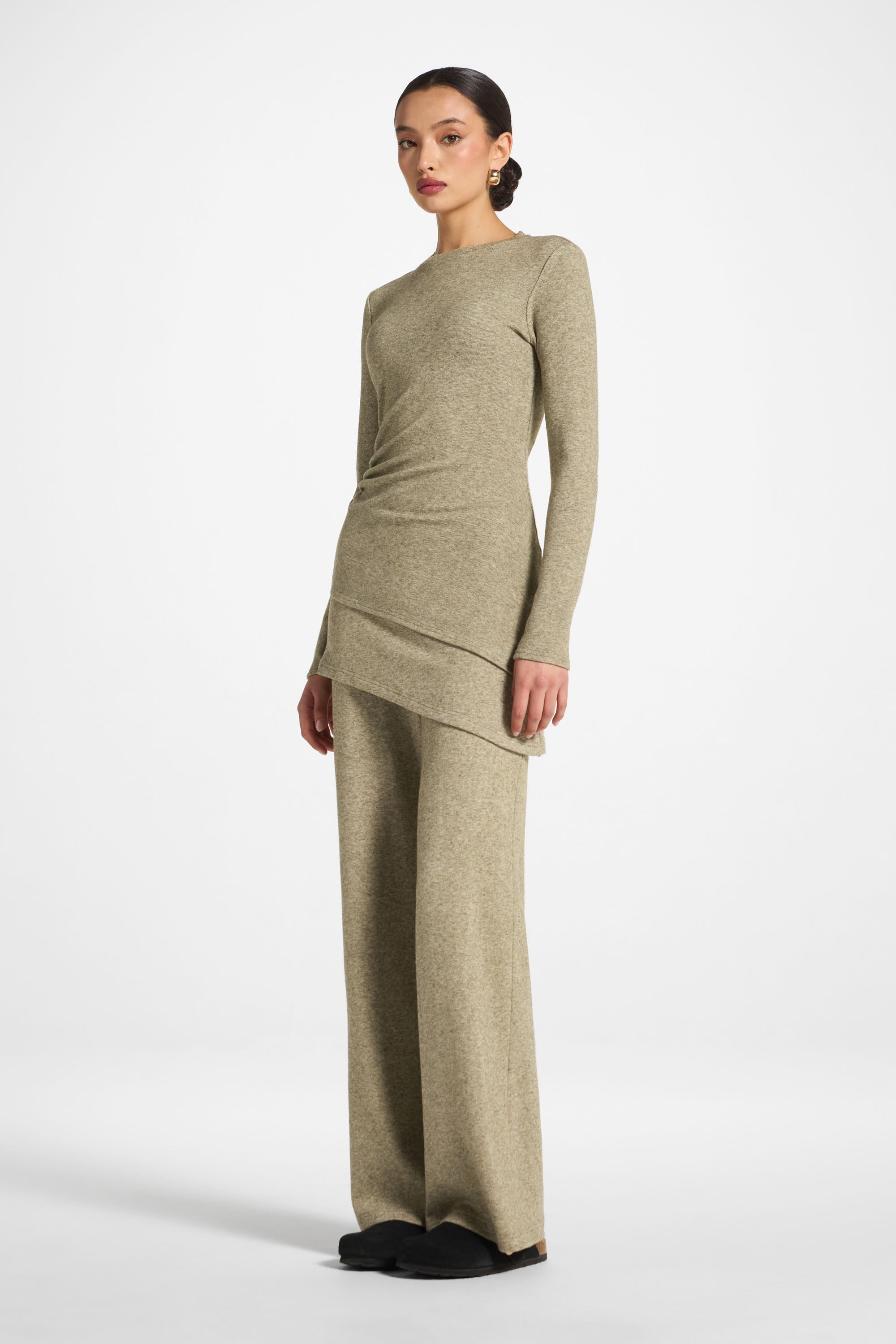 Asymmetric Rouched Top - Olive Abayas Veiled