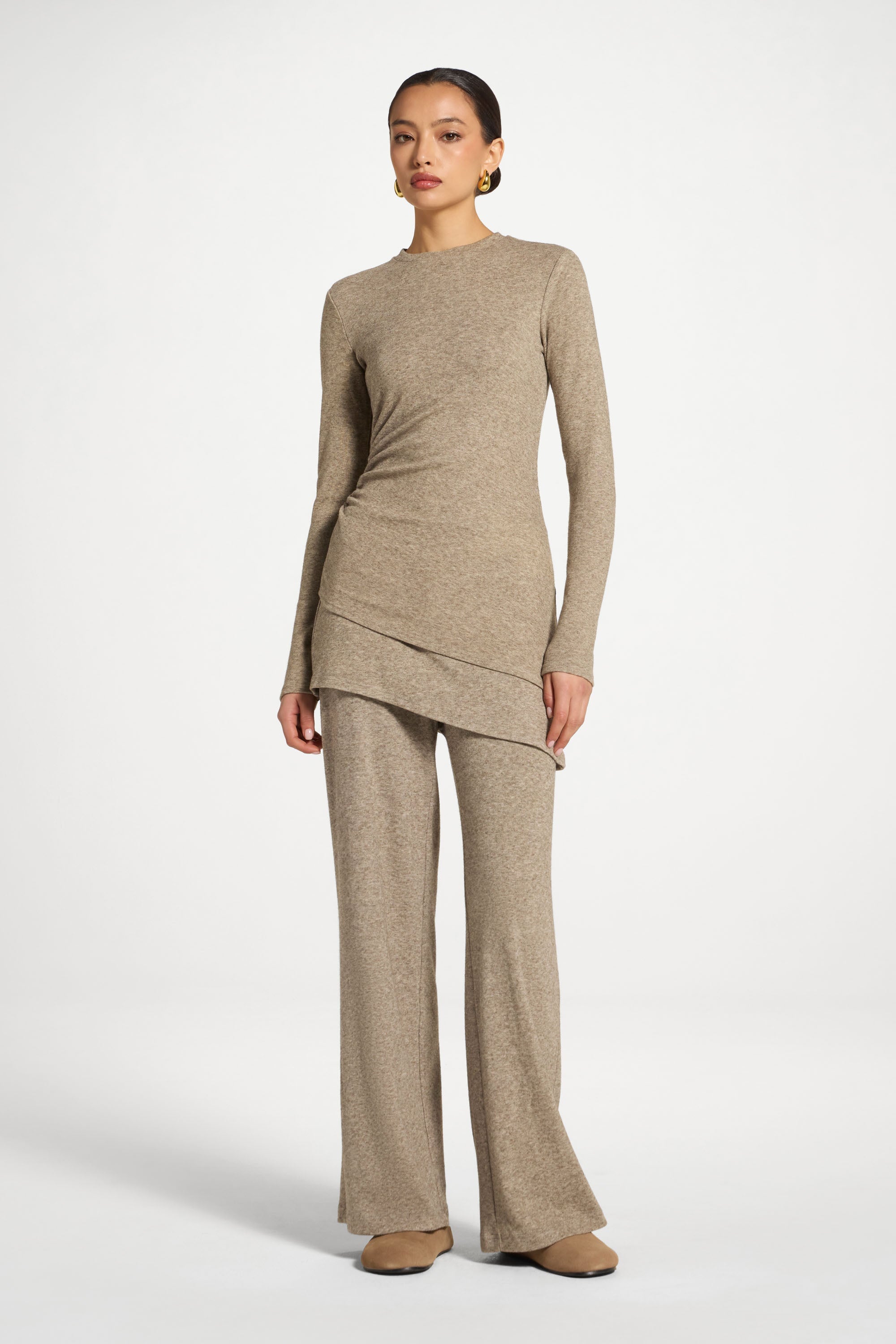 Asymmetric Rouched Top - Warm Grey Abayas Veiled