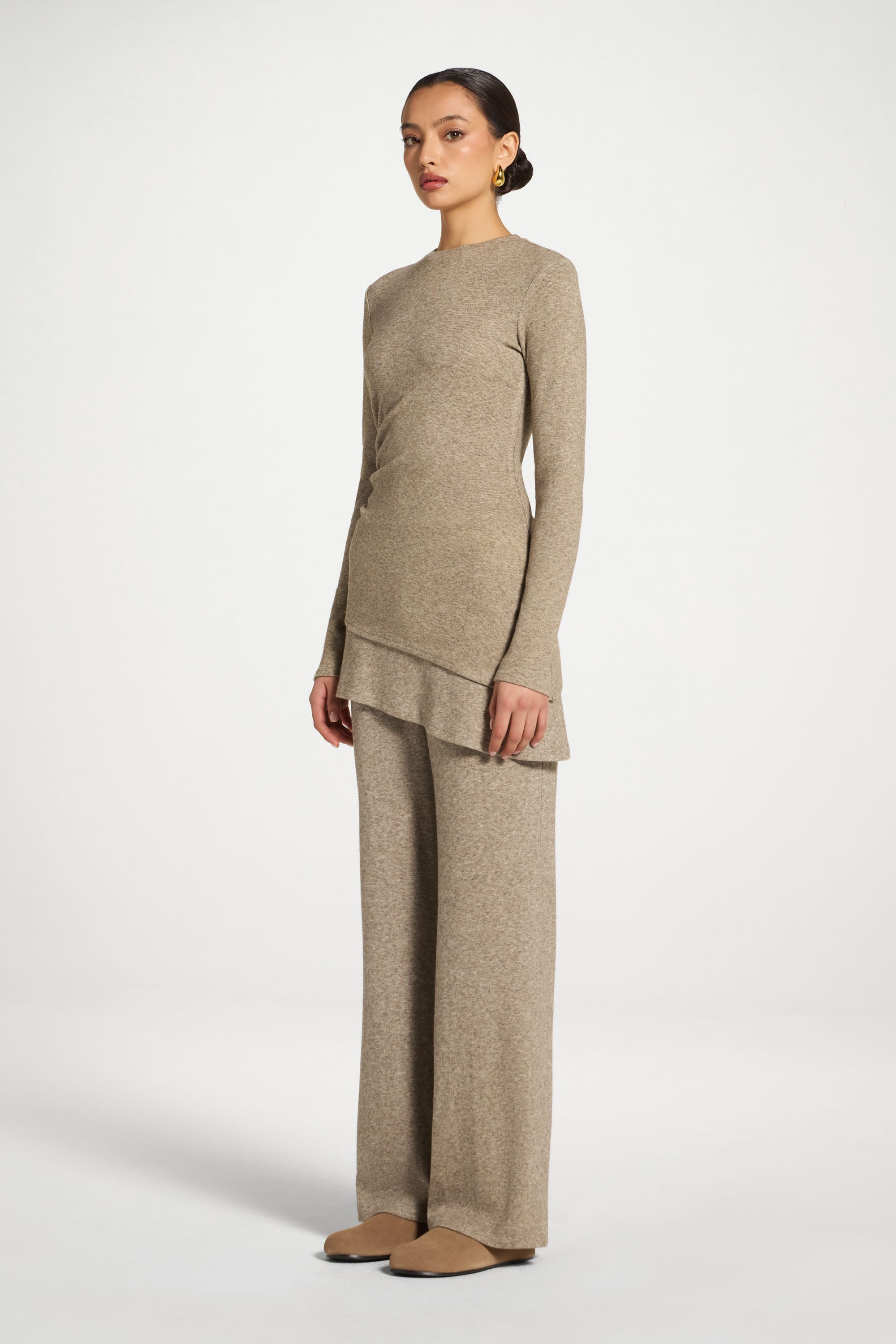 Asymmetric Rouched Top - Warm Grey Abayas Veiled