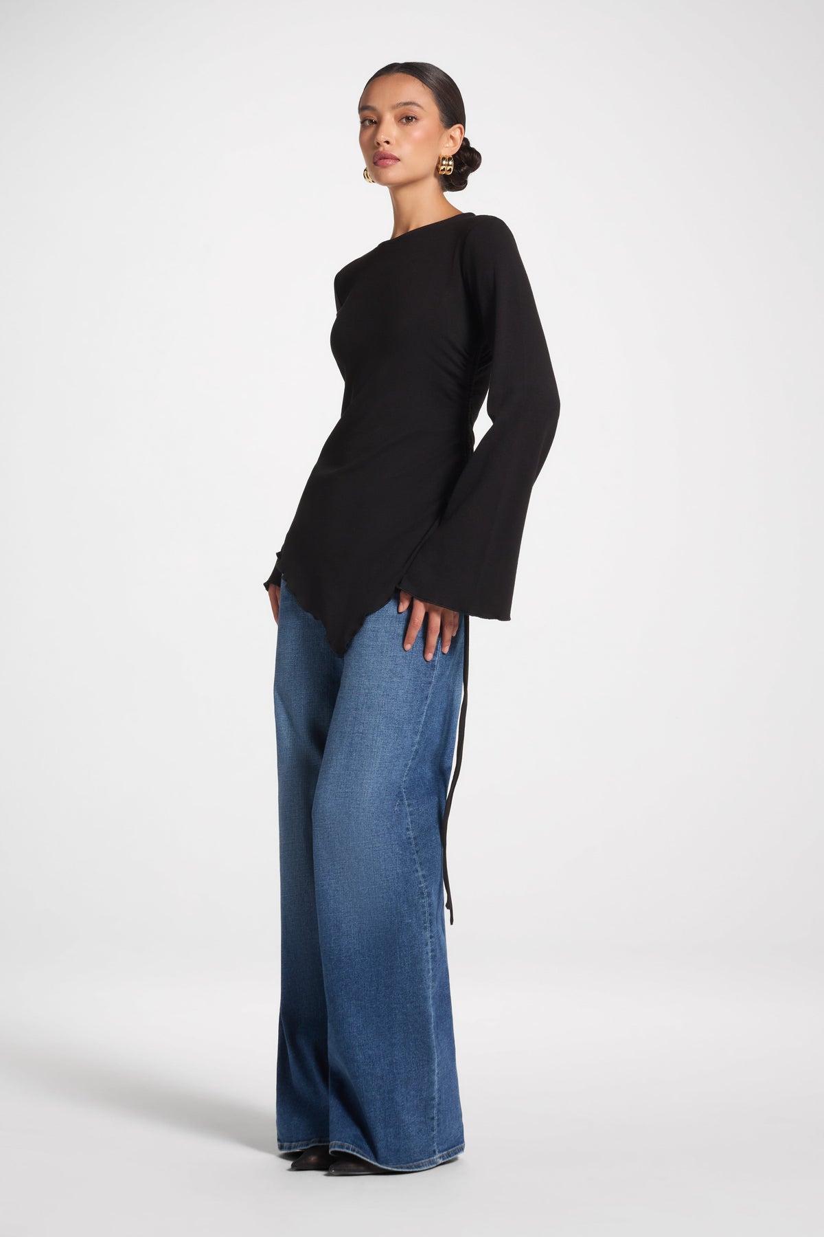 Asymmetric Ruched Top - Black Top Veiled