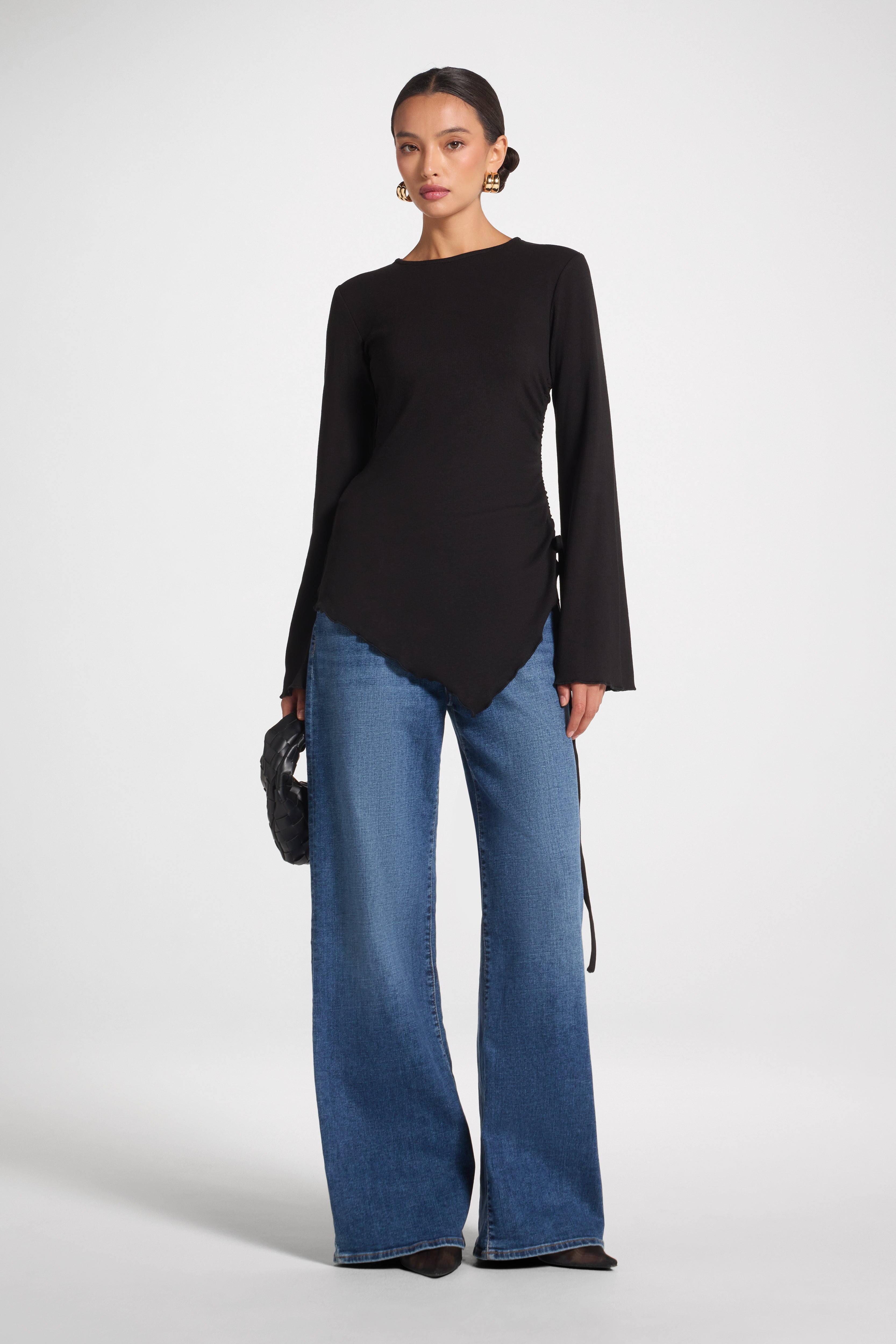 Asymmetric Ruched Top - Black Top Veiled