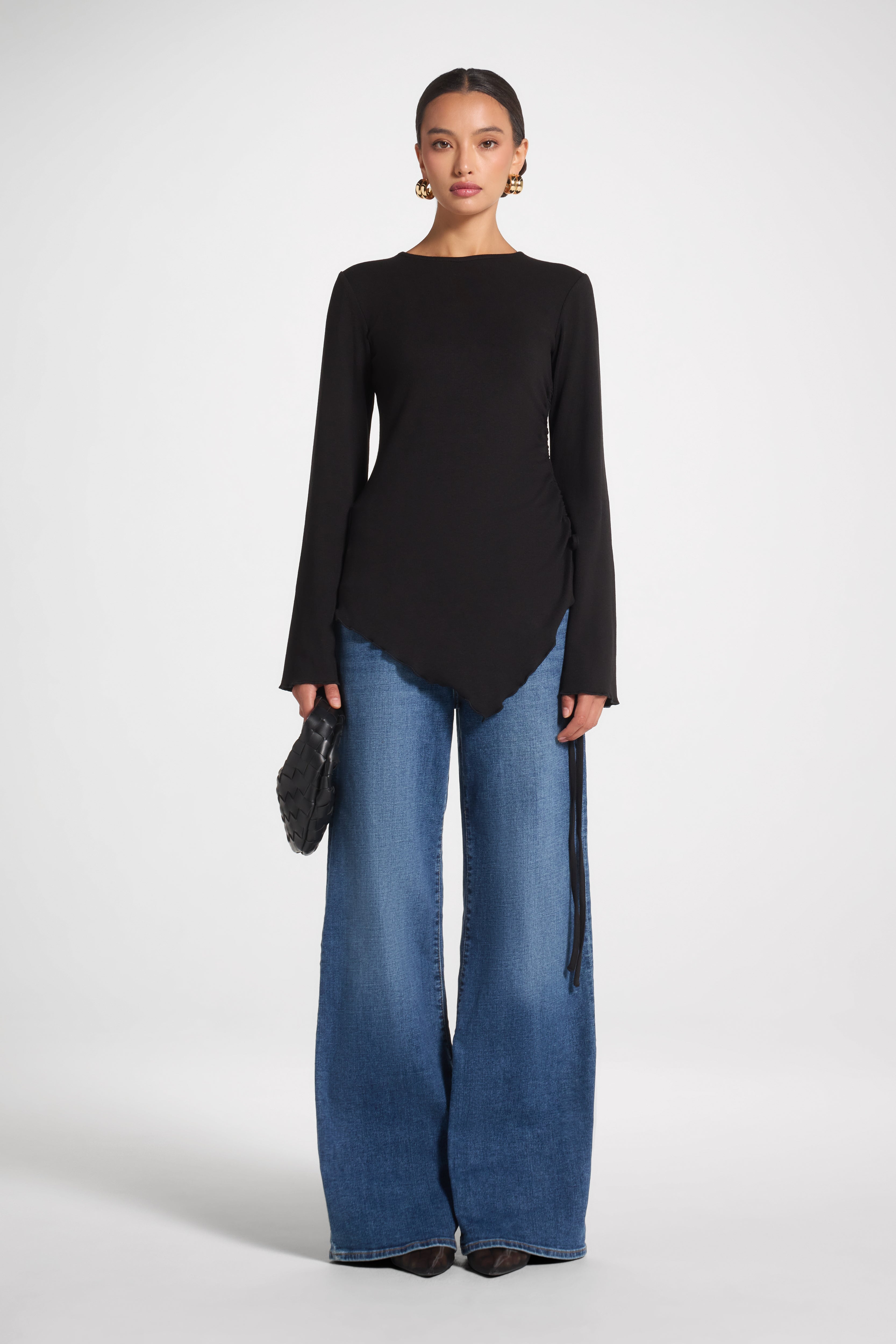 Asymmetric Ruched Top - Black Top Veiled
