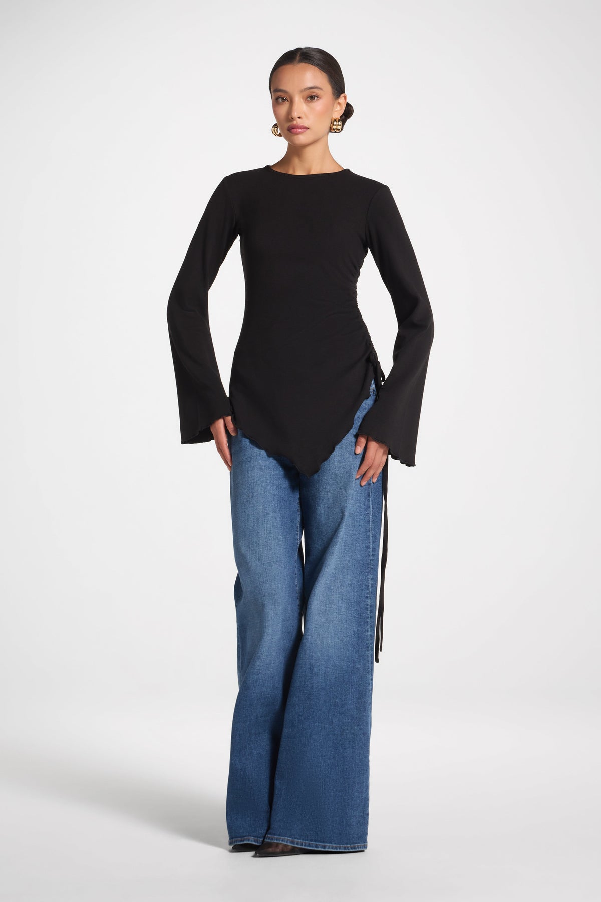 Asymmetric Ruched Top - Black Top Veiled