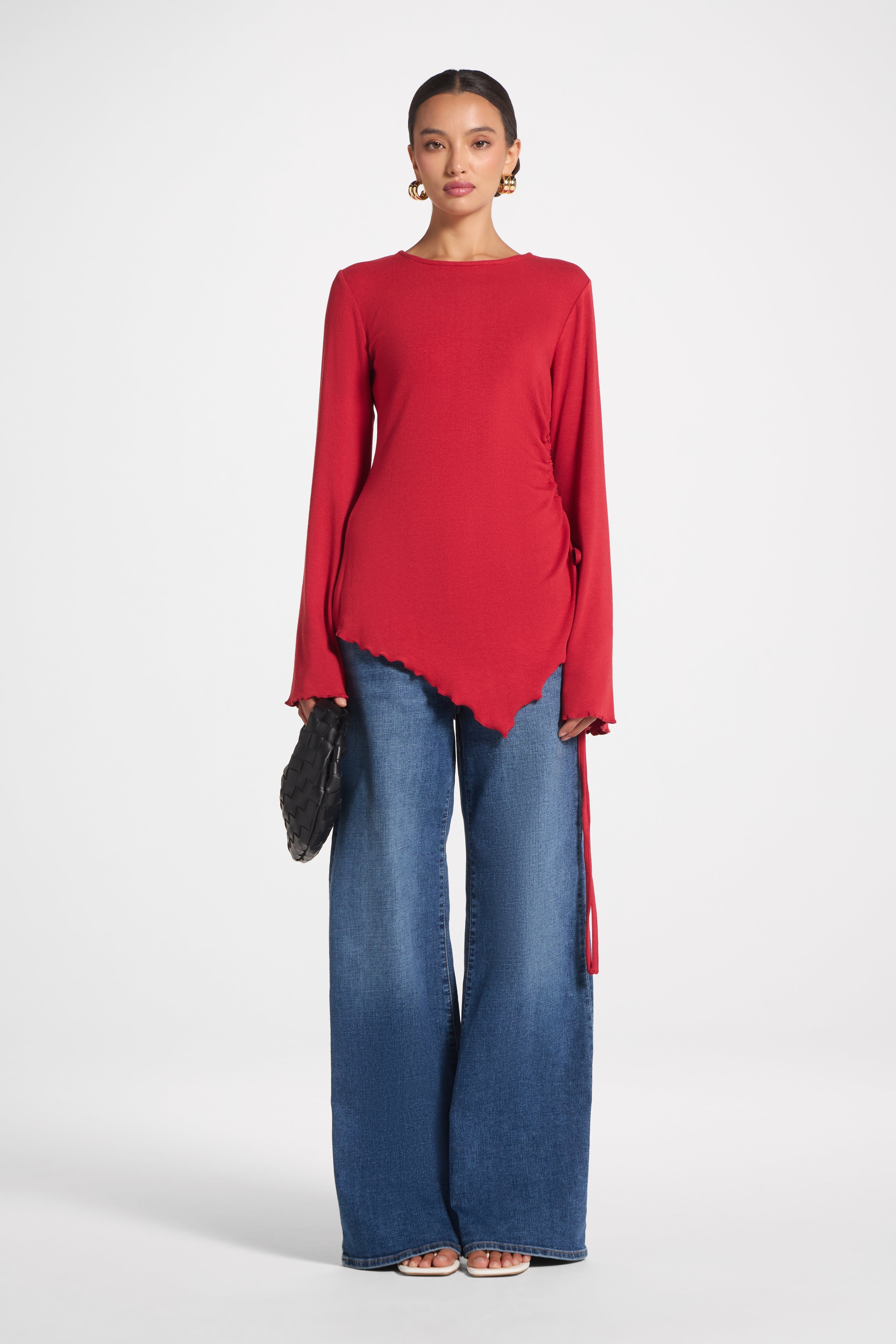 Asymmetric Ruched Top - Cherry Top Veiled