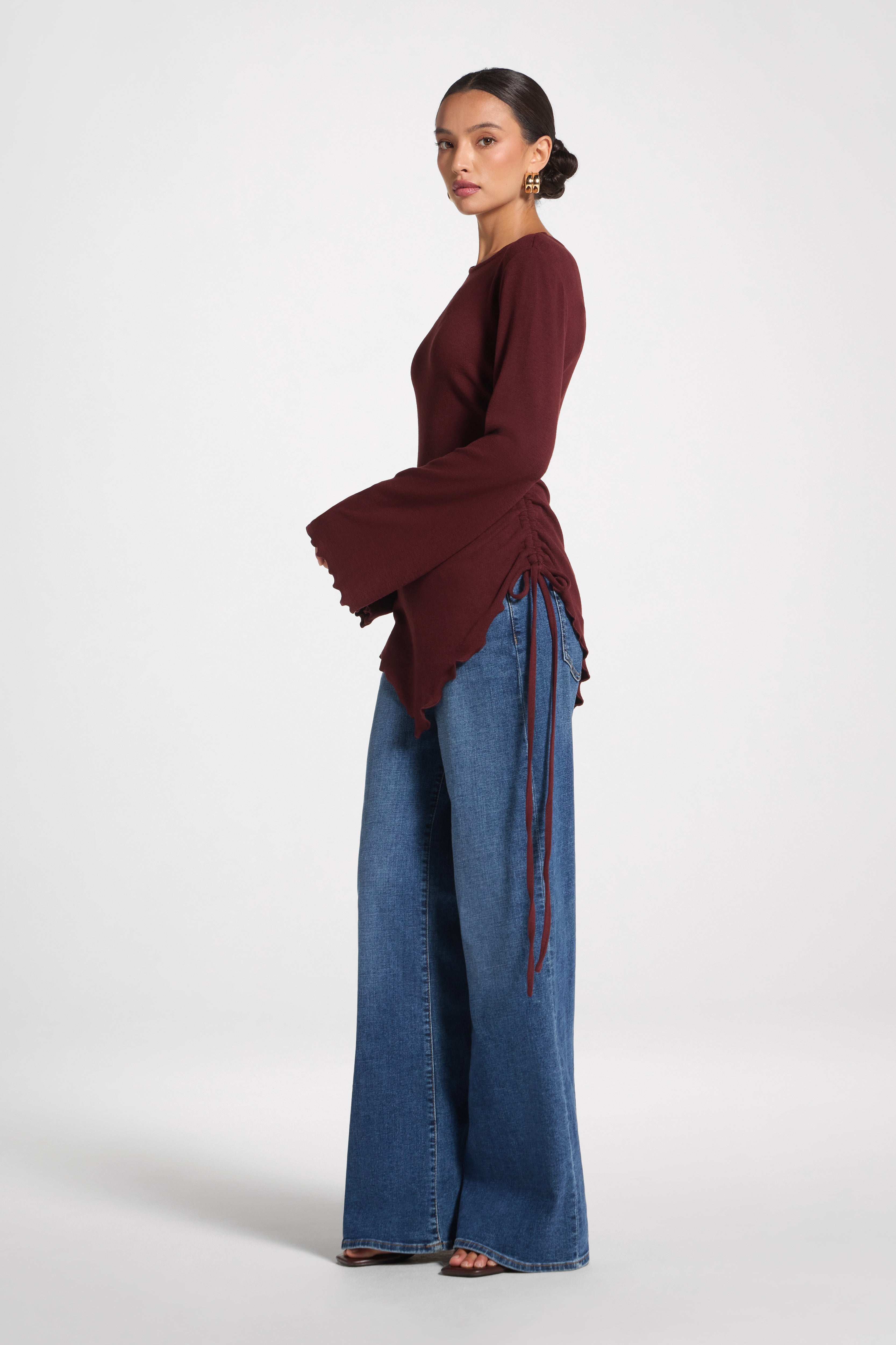 Asymmetric Ruched Top - Chocolate Truffle Top Veiled