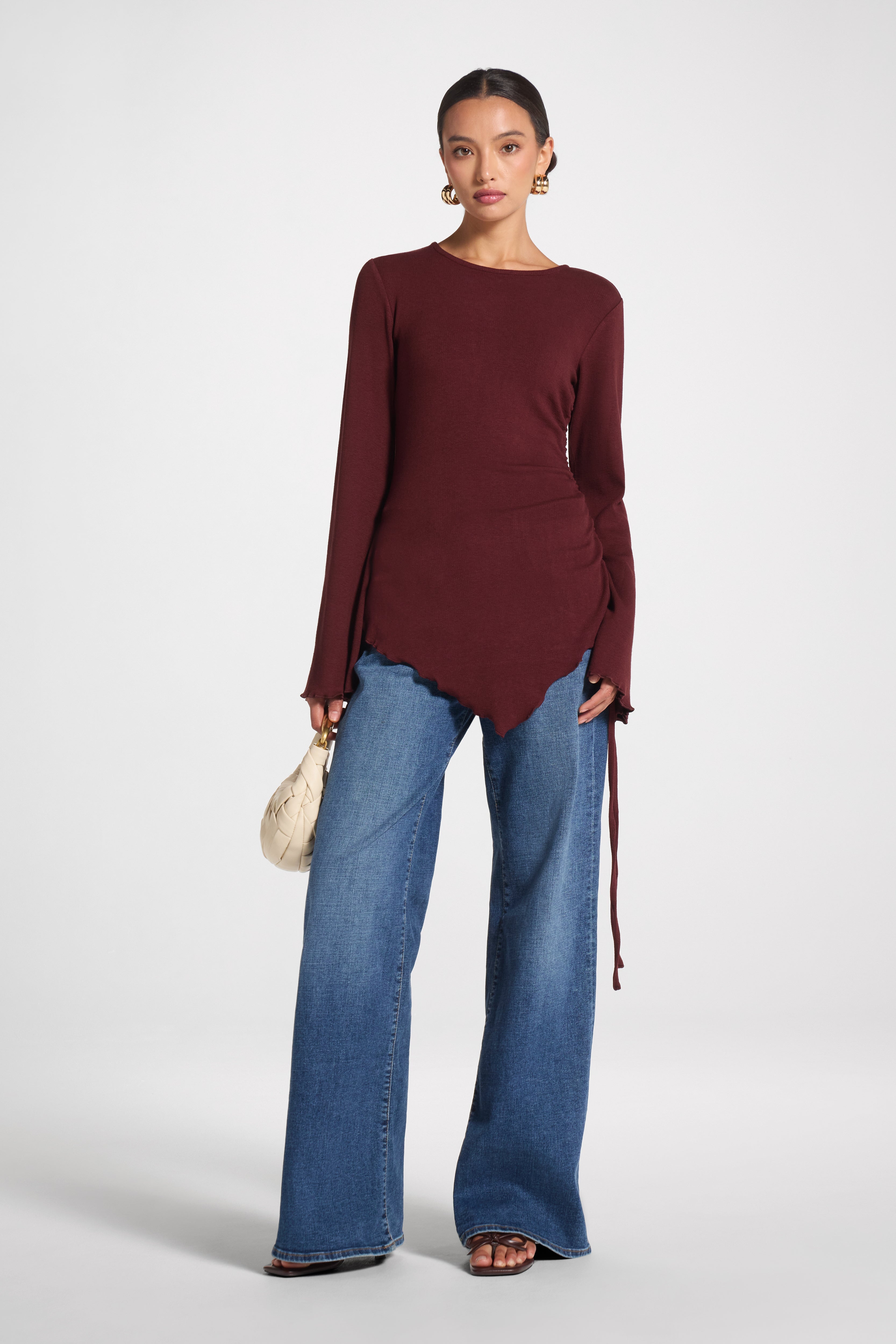 Asymmetric Ruched Top - Chocolate Truffle Top Veiled