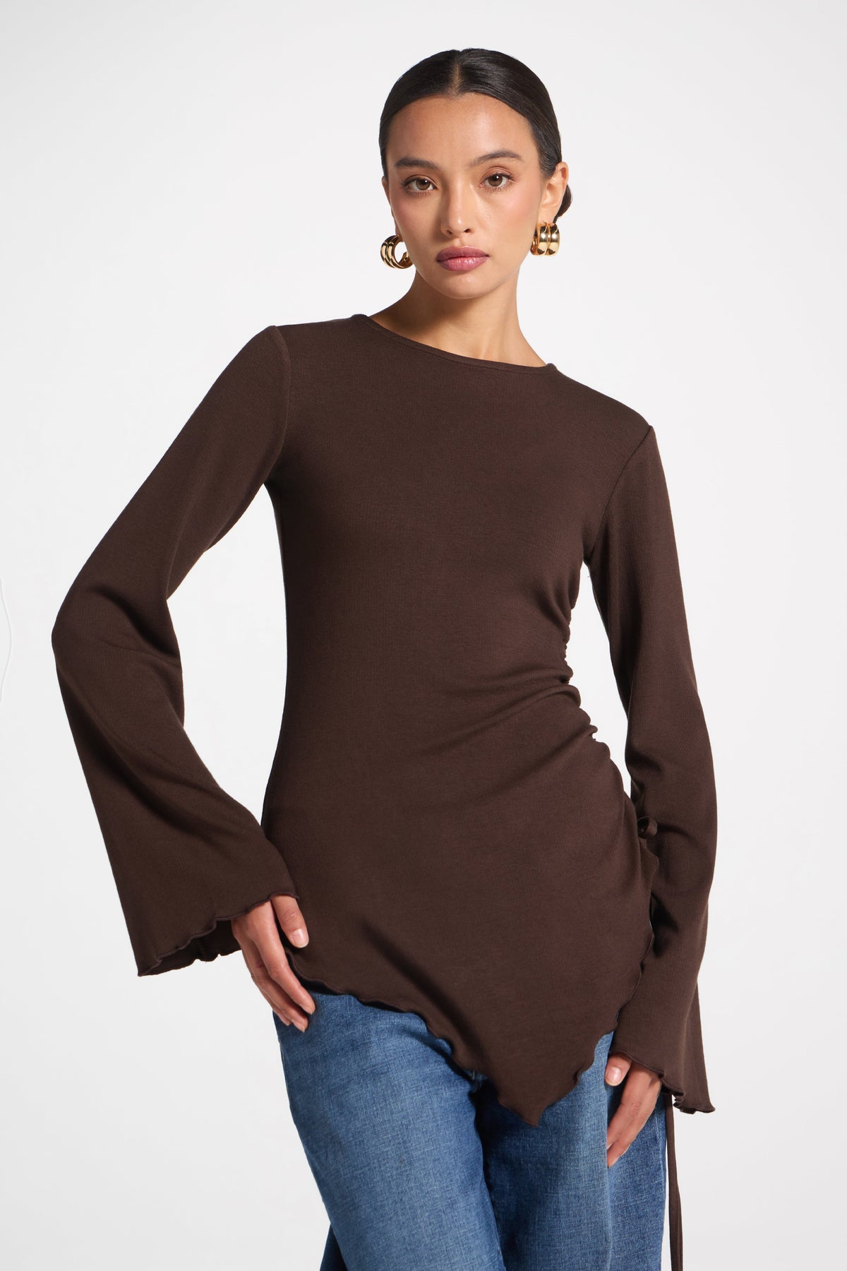 Asymmetric Ruched Top - Espresso Top Veiled
