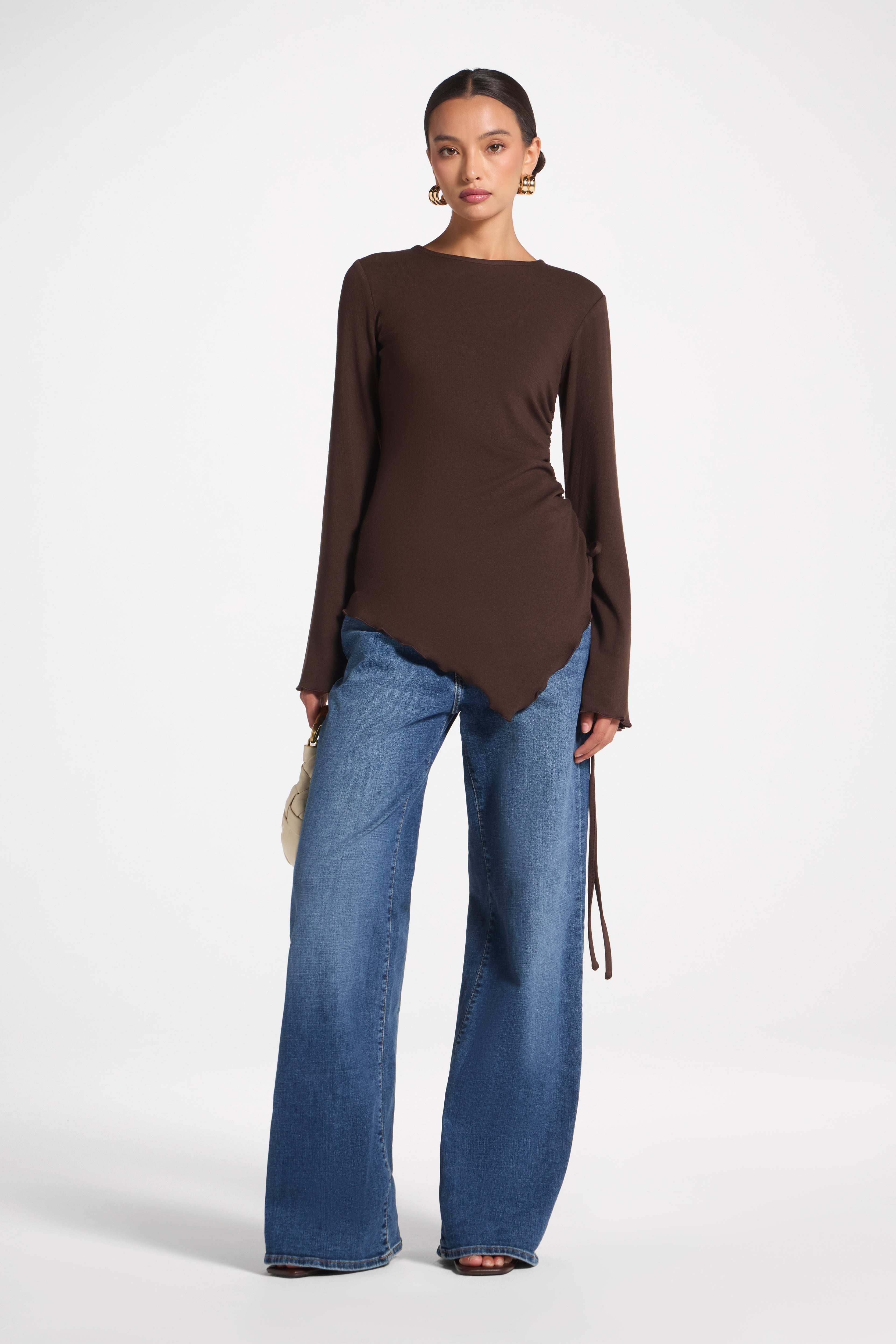 Asymmetric Ruched Top - Espresso Top Veiled