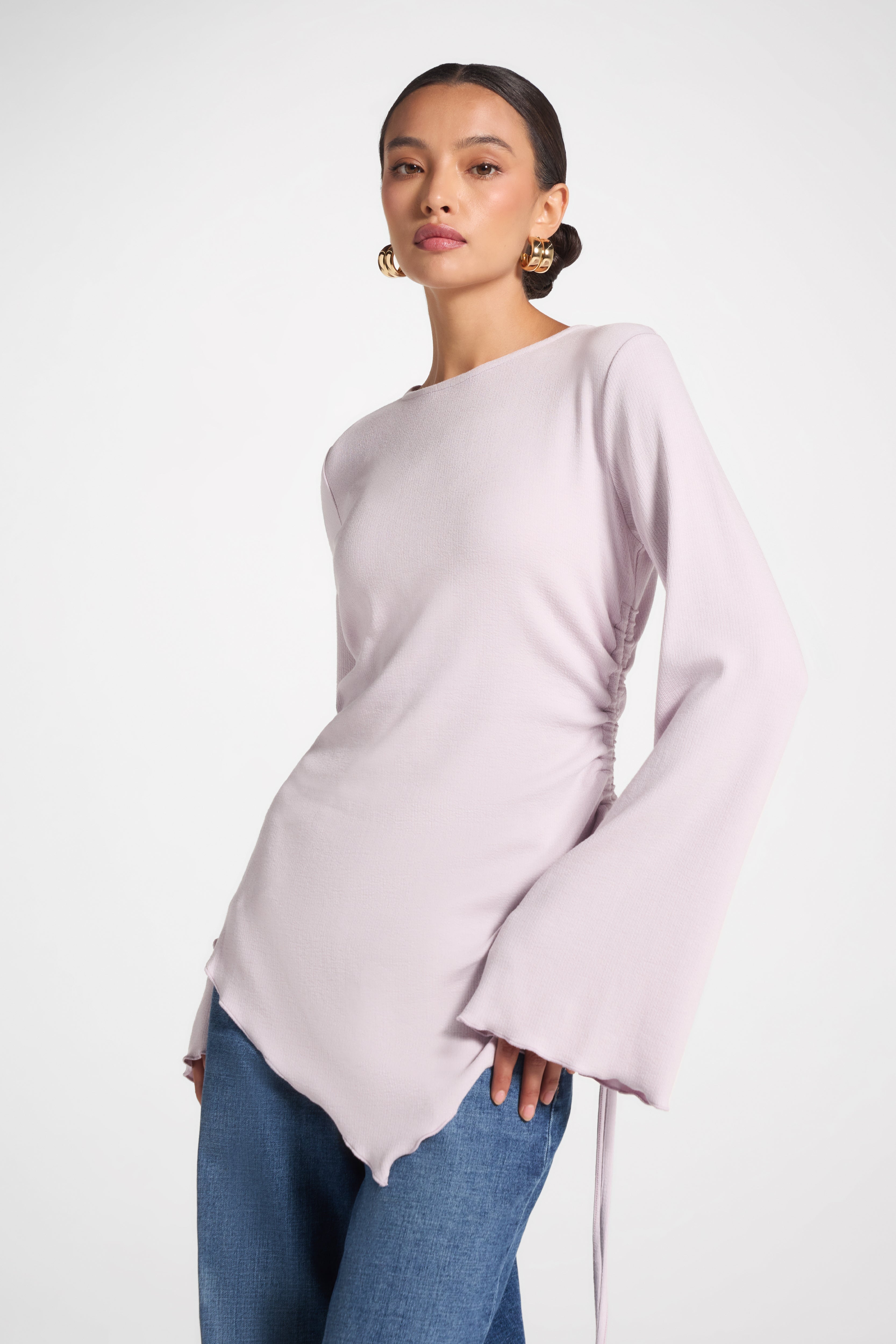 Asymmetric Ruched Top - Lilac Top Veiled