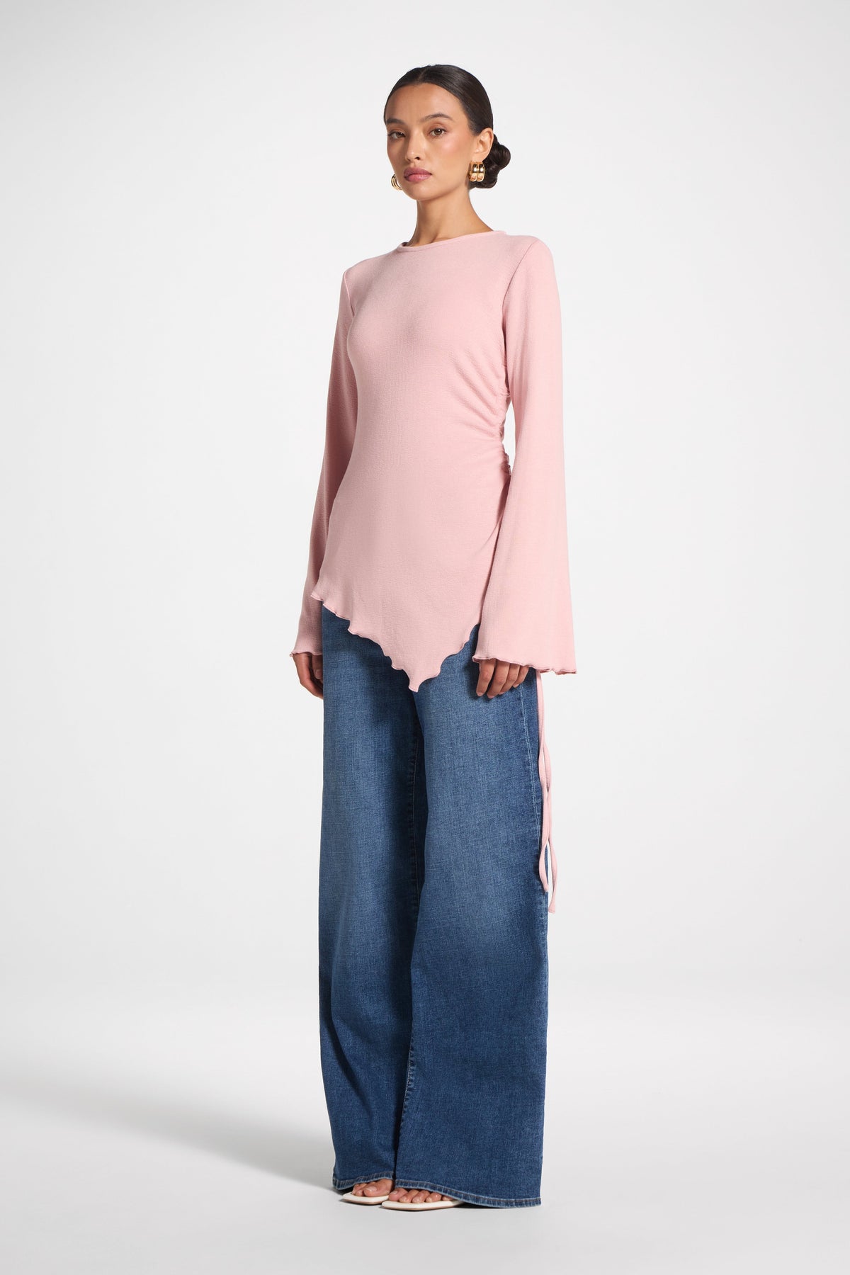 Asymmetric Ruched Top - Pink Frost Top Veiled