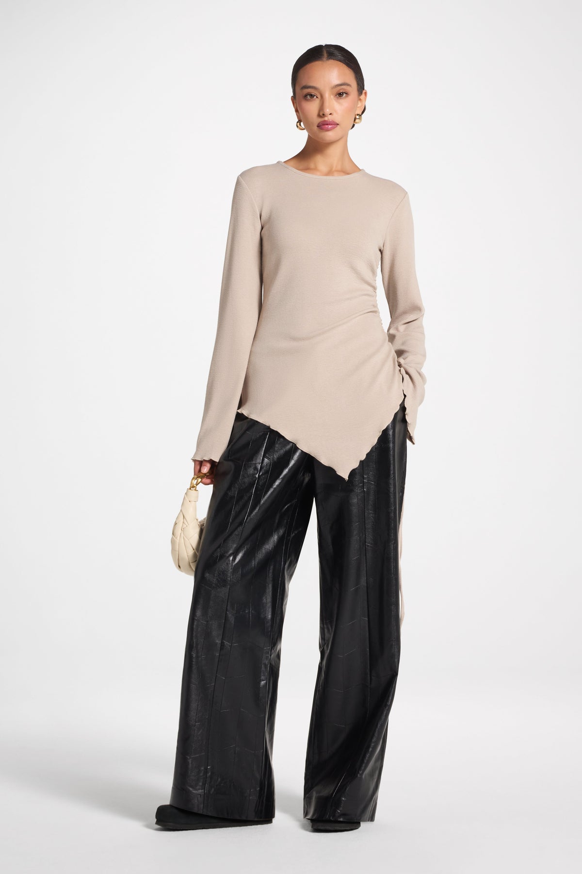 Asymmetric Ruched Top - Taupe Top Veiled