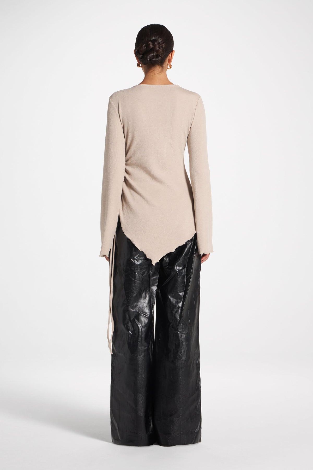 Asymmetric Ruched Top - Taupe Top Veiled