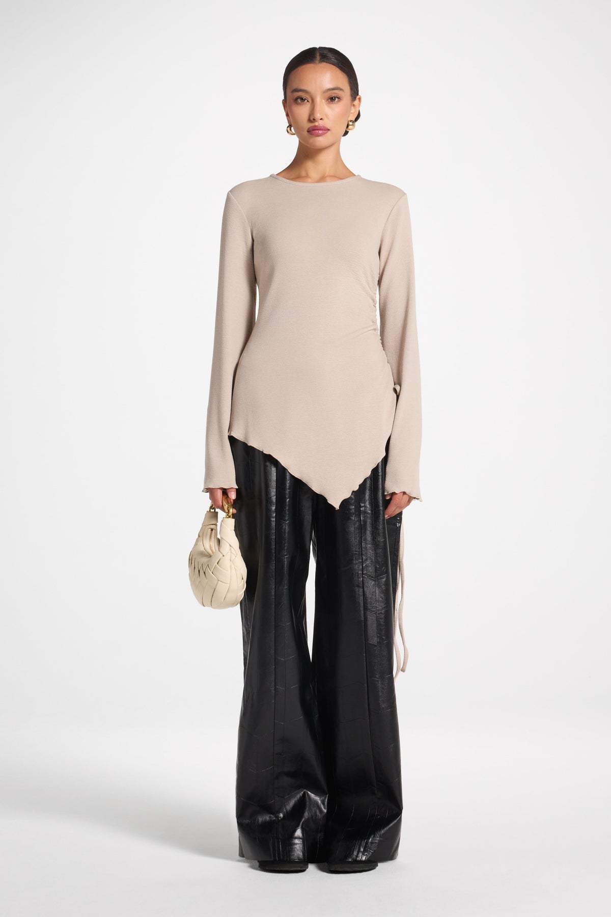 Asymmetric Ruched Top - Taupe Top Veiled