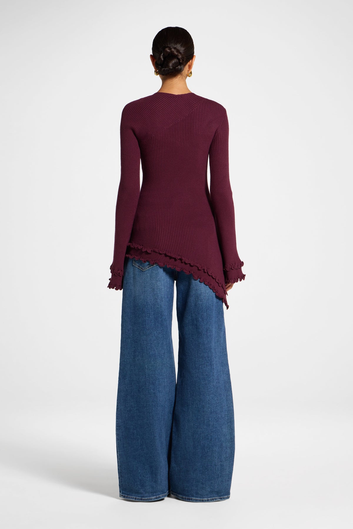 Asymmetric Ruffle Hem Knit Top - Fig Veiled