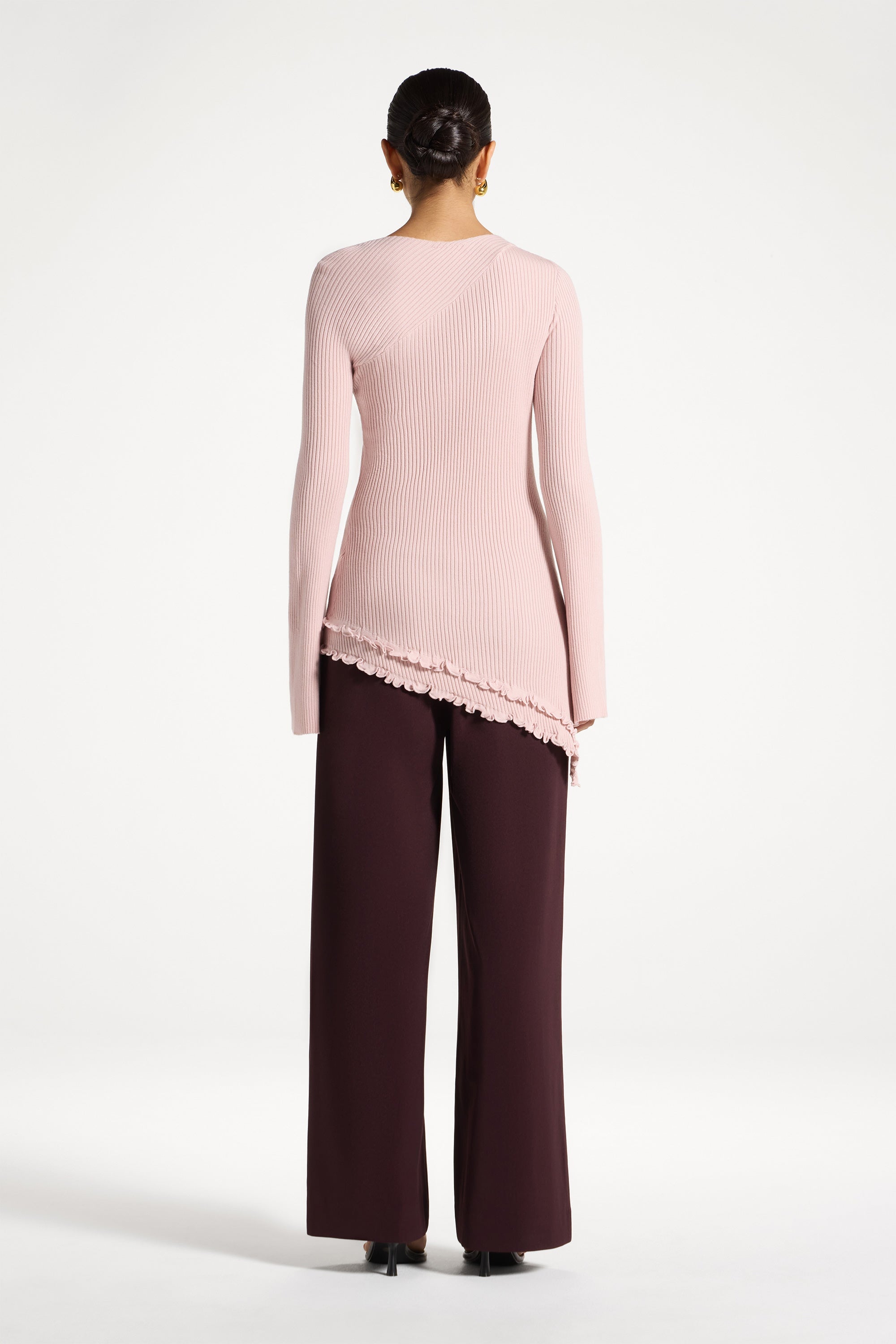 Asymmetric Ruffle Hem Knit Top - Pink Frost Abayas Veiled