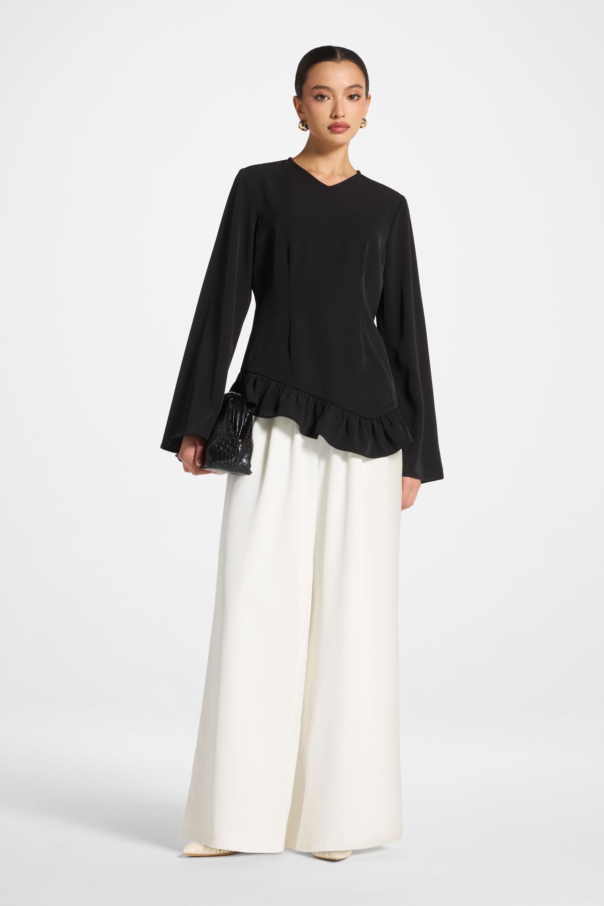 Asymmetric Ruffle Top - Black Abayas Veiled