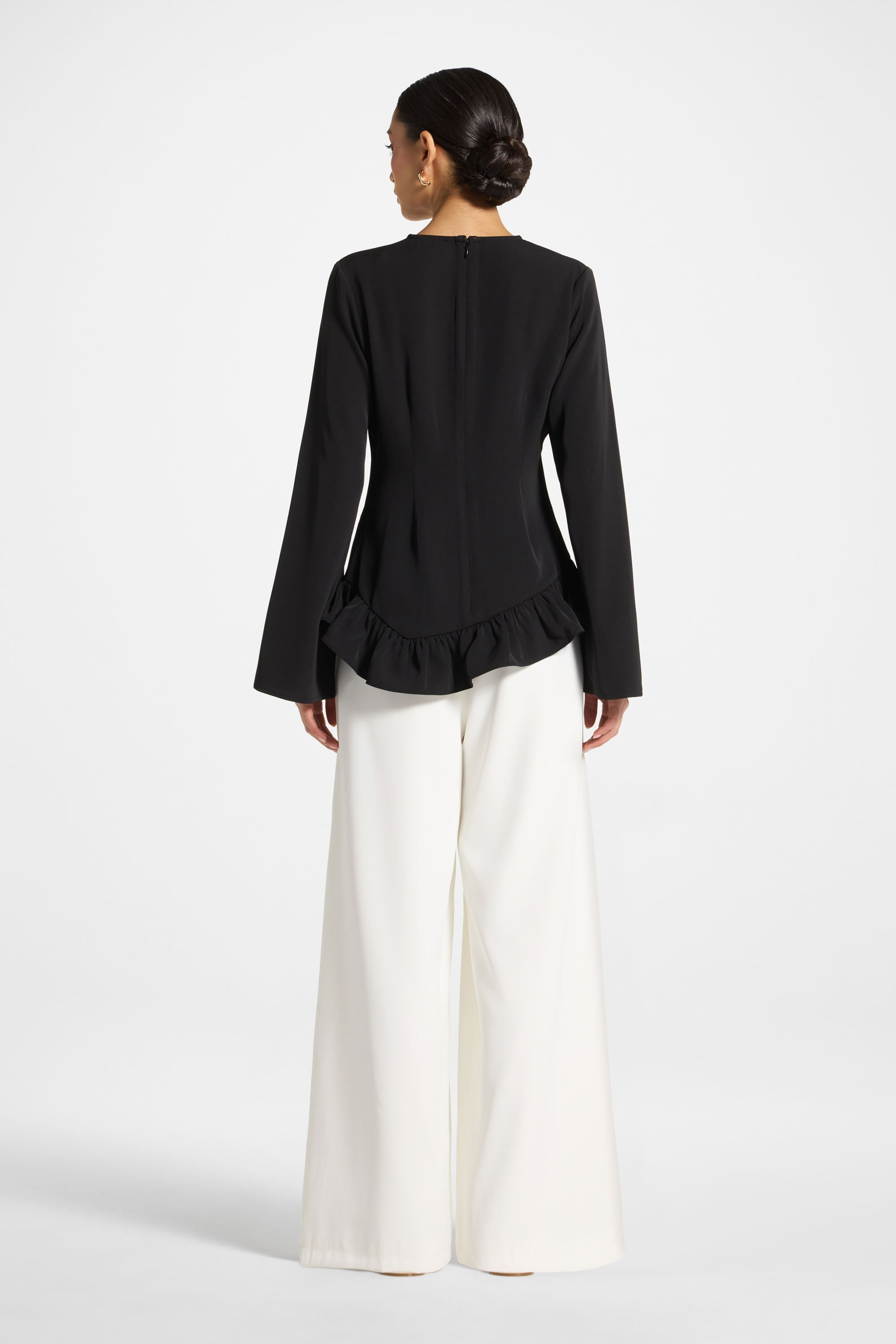 Asymmetric Ruffle Top - Black Abayas Veiled