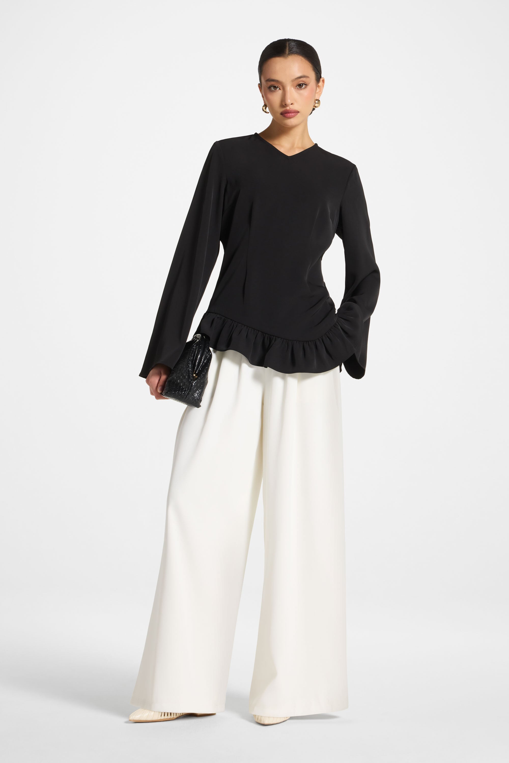 Asymmetric Ruffle Top - Black Abayas Veiled