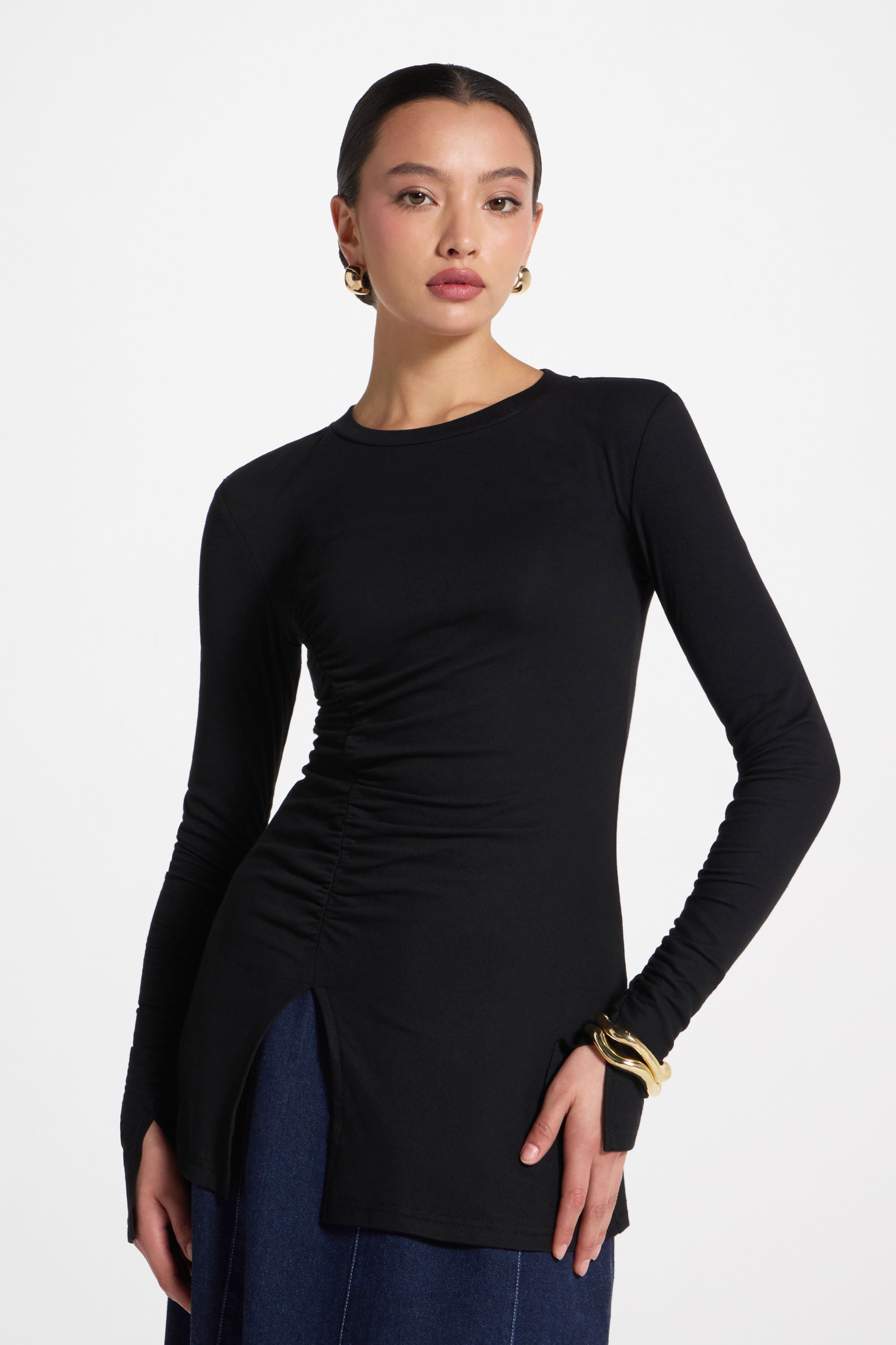 Asymmetric Side Slit Top - Black Abayas Veiled