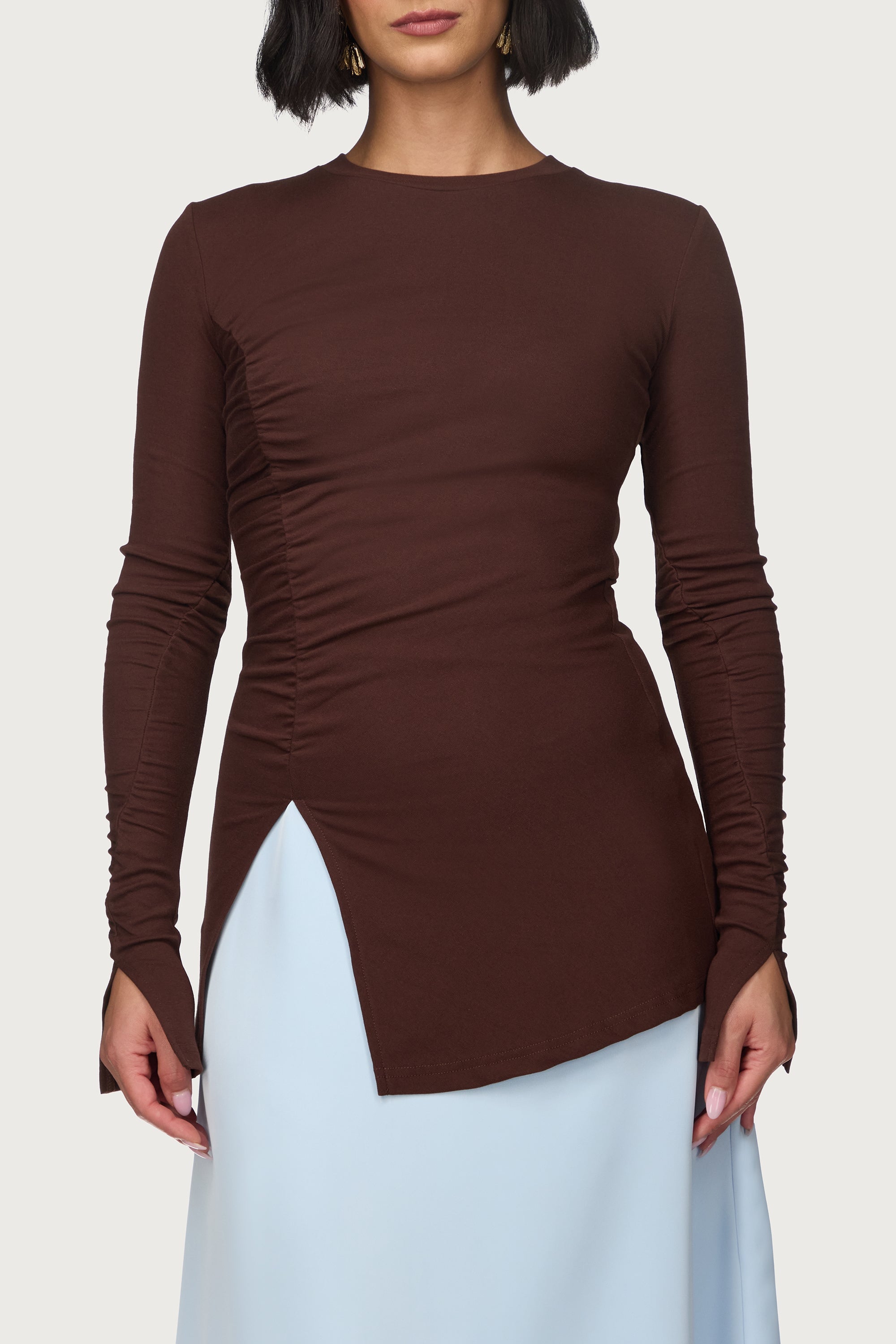 Asymmetric Side Slit Top - Dark Brown Abayas Veiled