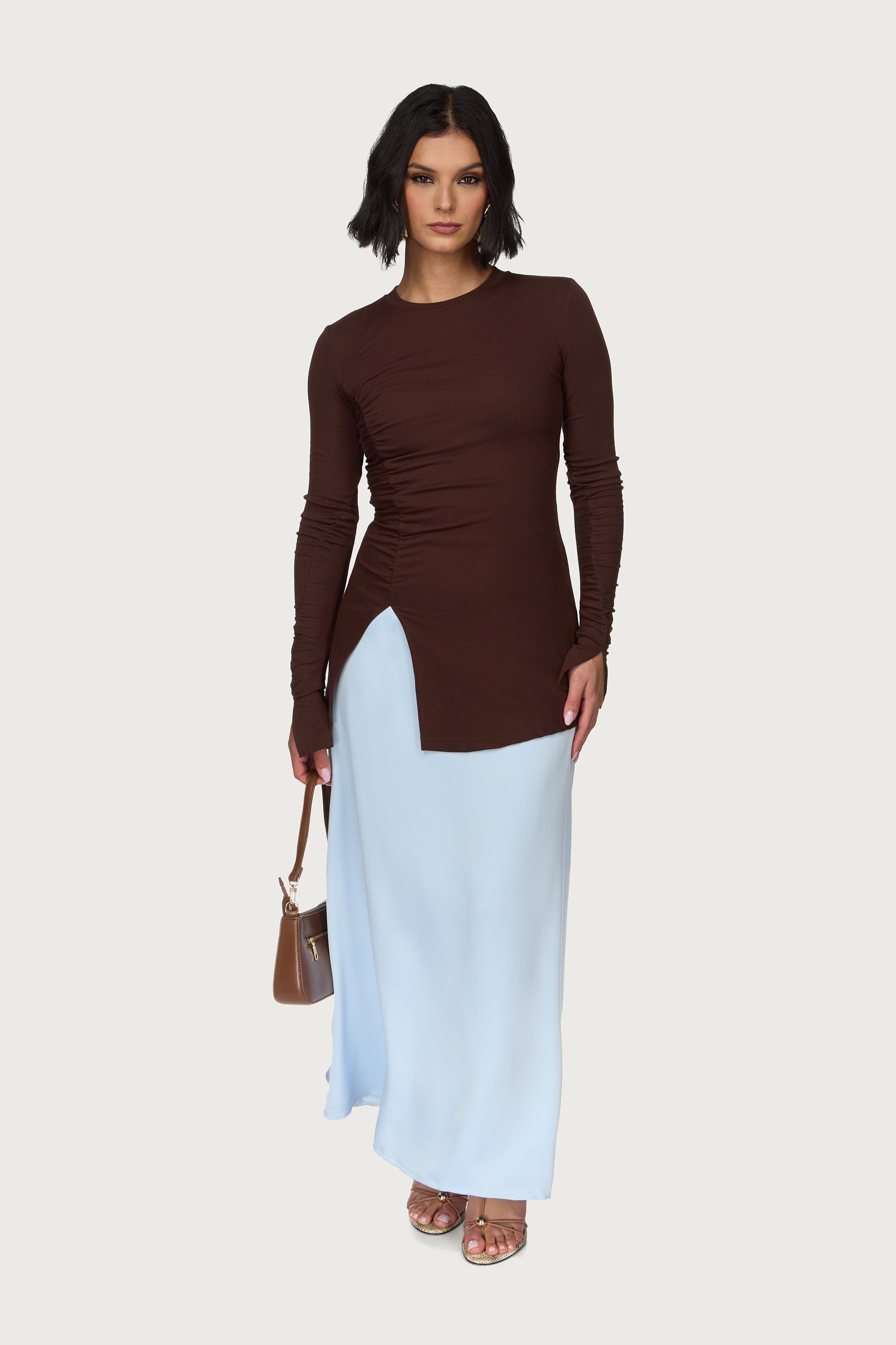Asymmetric Side Slit Top - Dark Brown Abayas Veiled